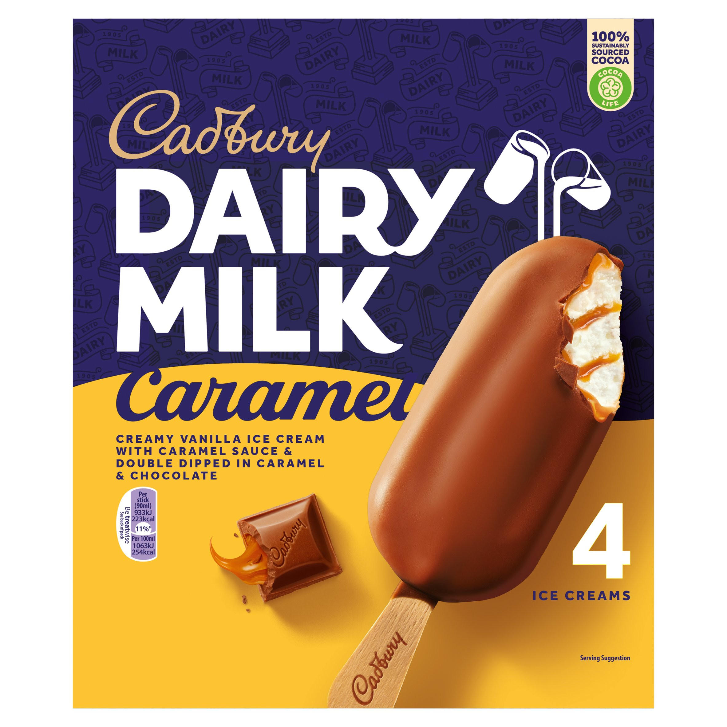 Cadbury Dairy Milk Caramel Ice Creams 4 x 90ml (360ml)