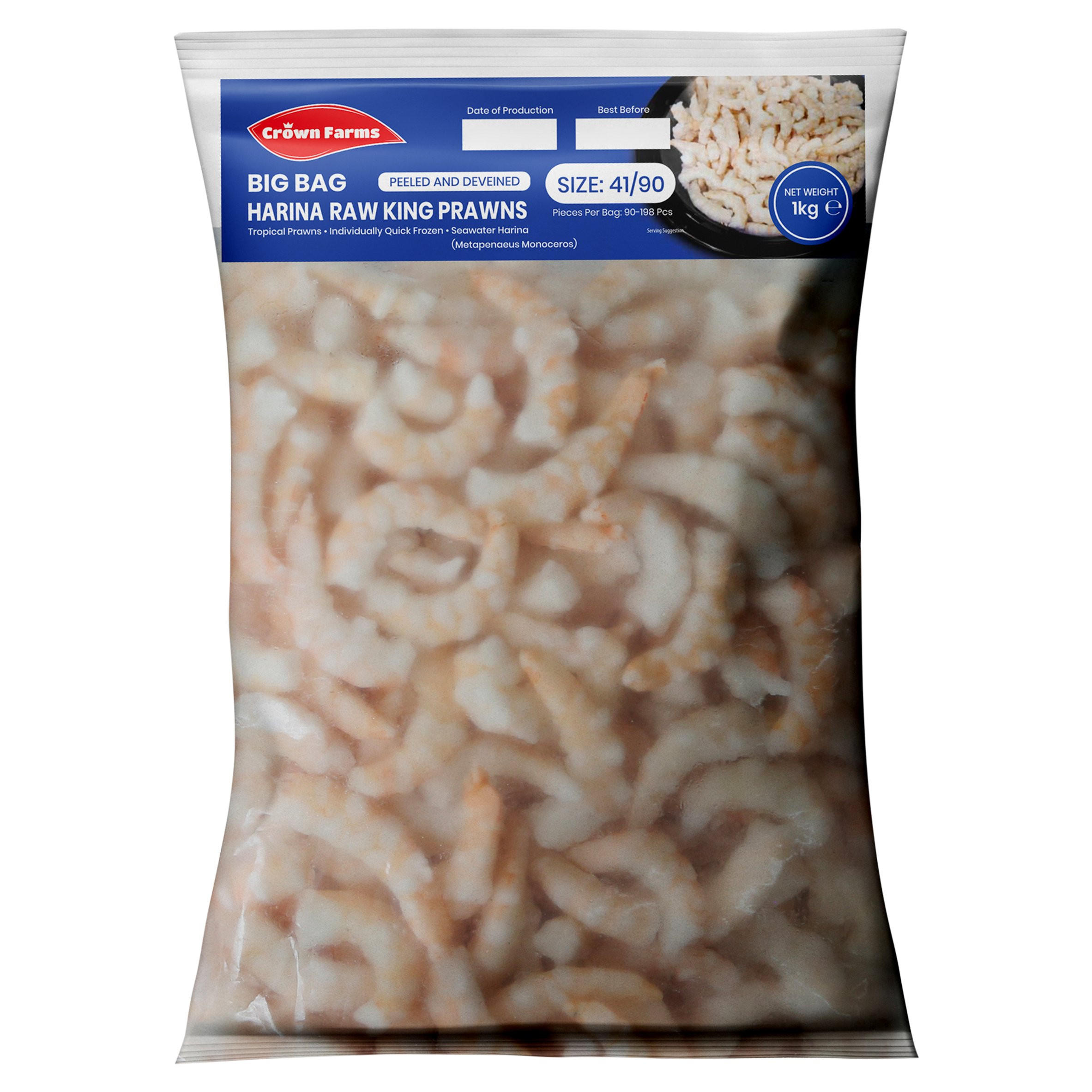 Crown Farms Big Bag Harina Raw King Prawns 1kg