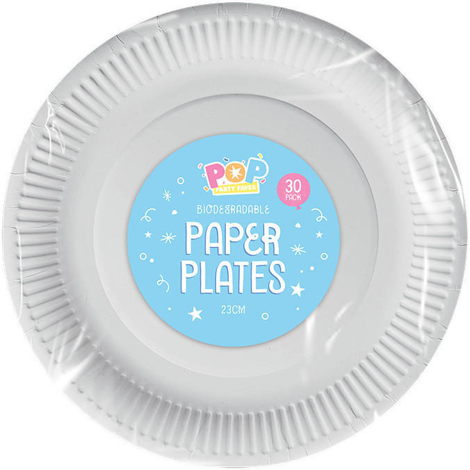 Disposable White Paper Plates 23cm 30pk