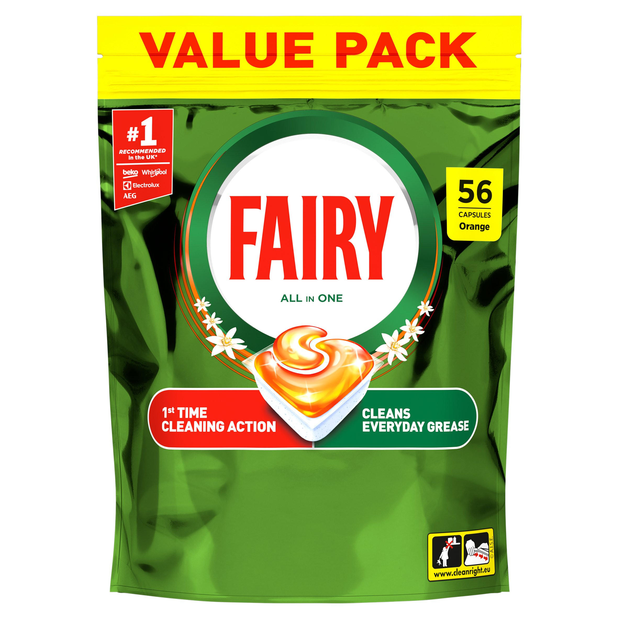Fairy Original Power  Dishwasher Tablets, Orange, 56 Capsules