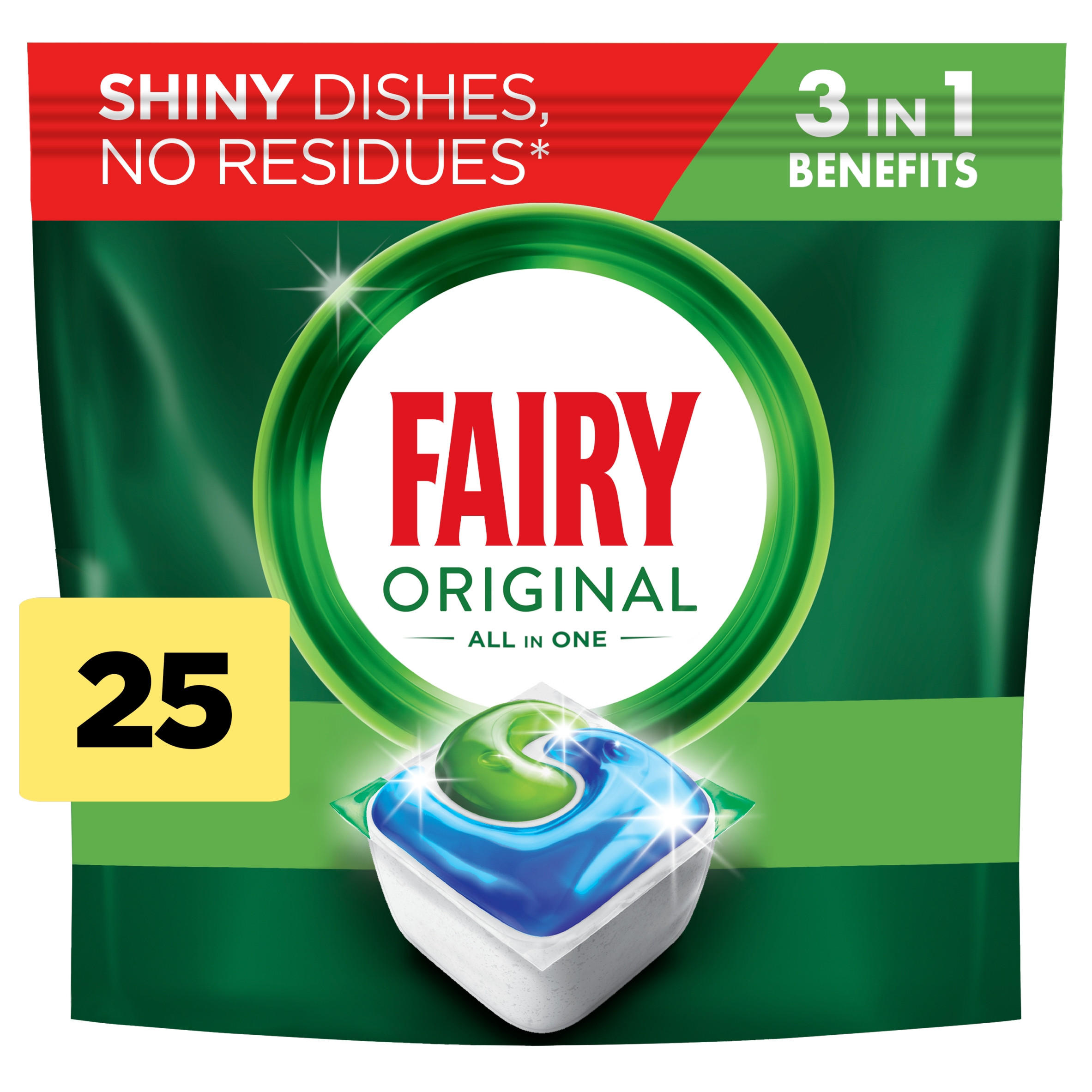 Fairy Original All In One Dishwasher Tablets, Regular, 25 Tablets