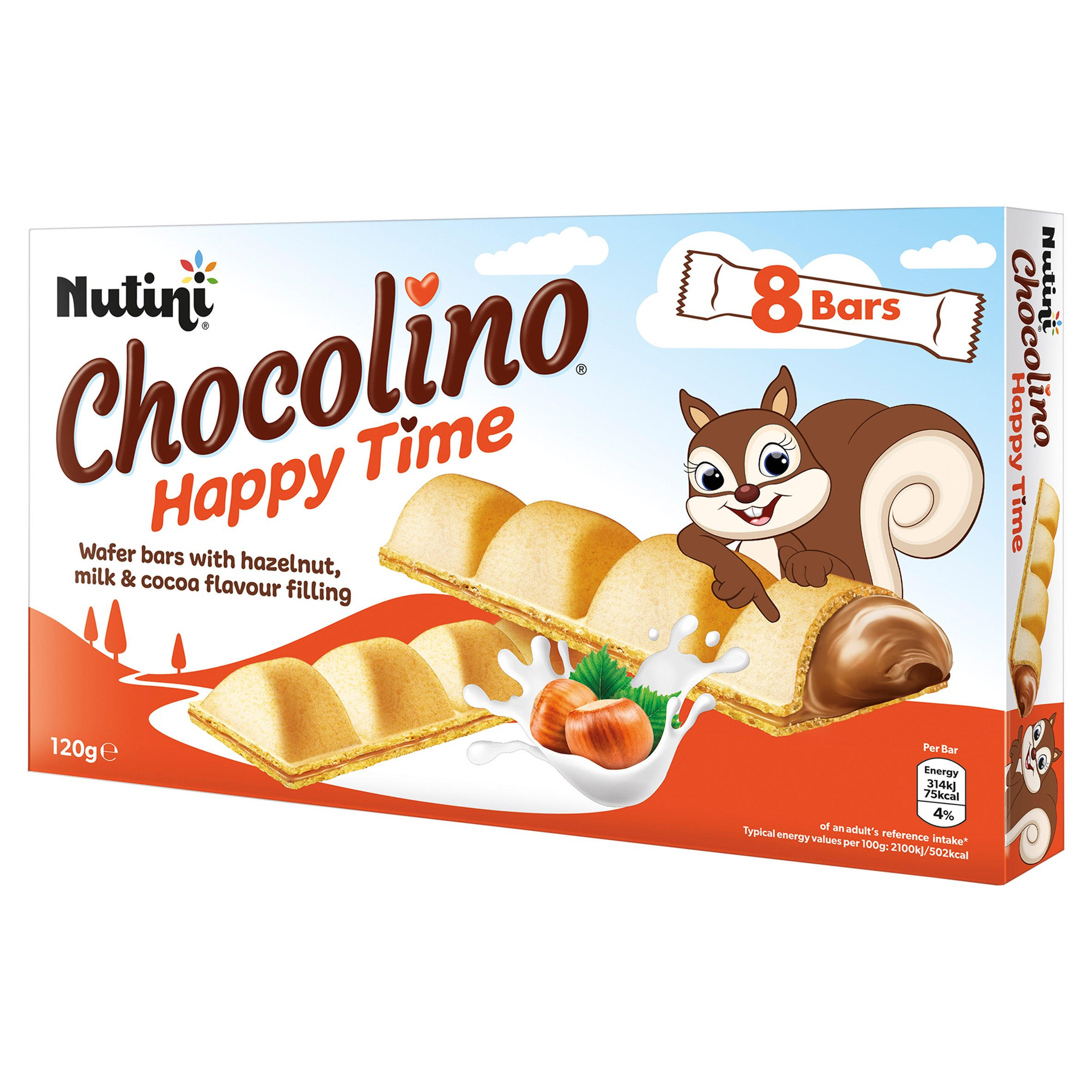 Nutini Chocolino Wafer Bars with Hazelnut & Cocoa Flavour Filling 8 x 15g (120g)
