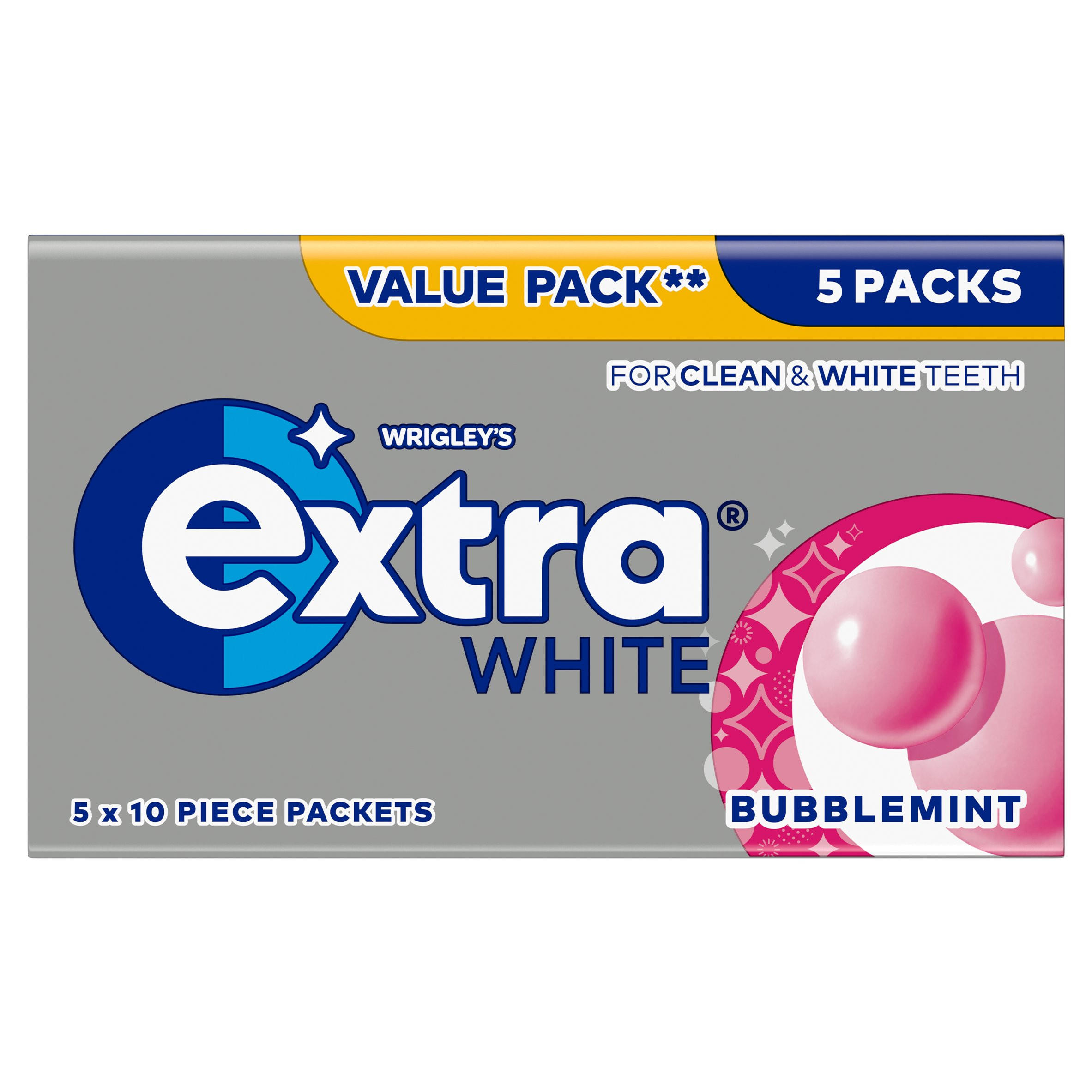 Extra White Bubblemint Sugarfree Chewing Gum Multipack 5x10 Pieces
