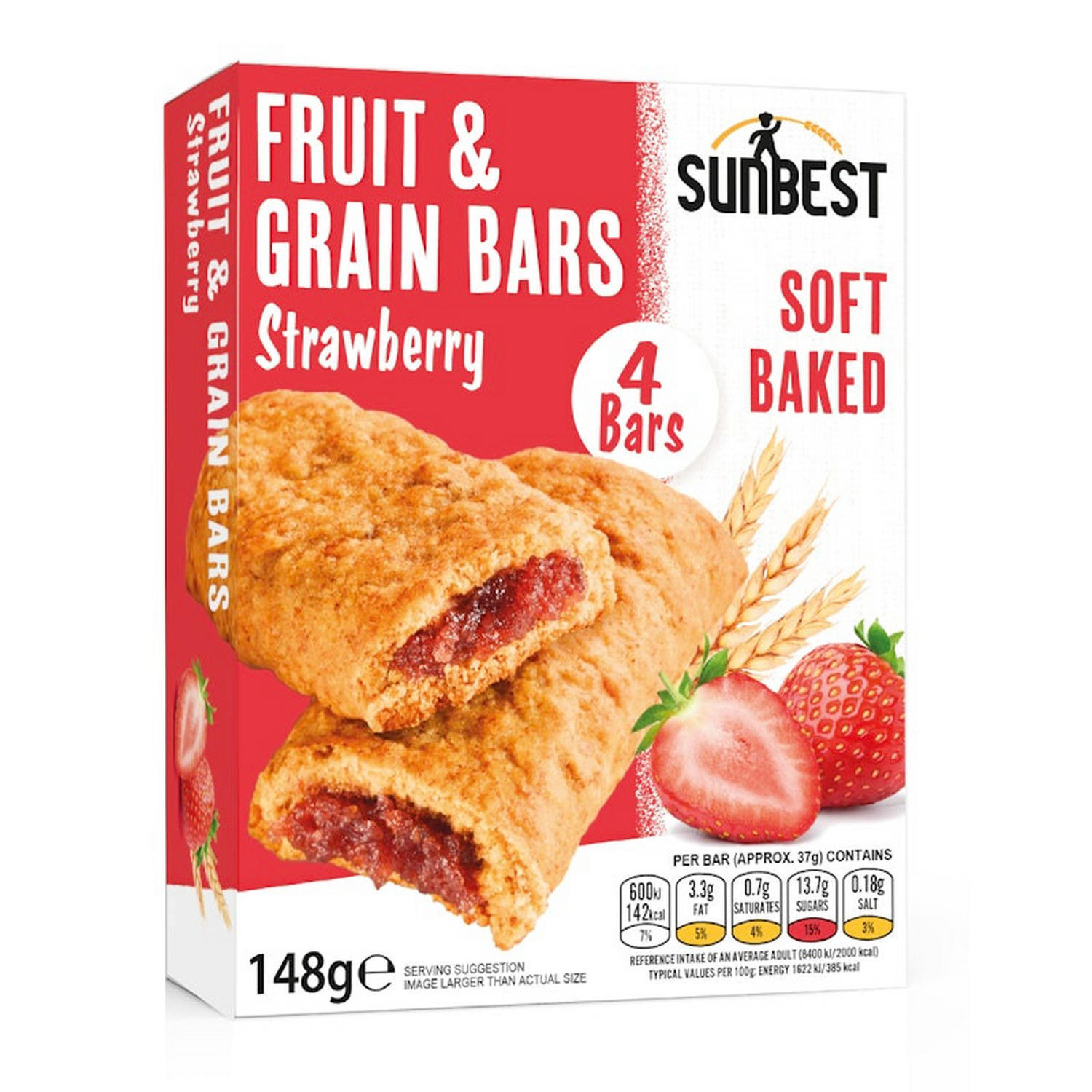 Sunbest 4 Pack Strawberry Fruit & Grain Bars (4x 37g)