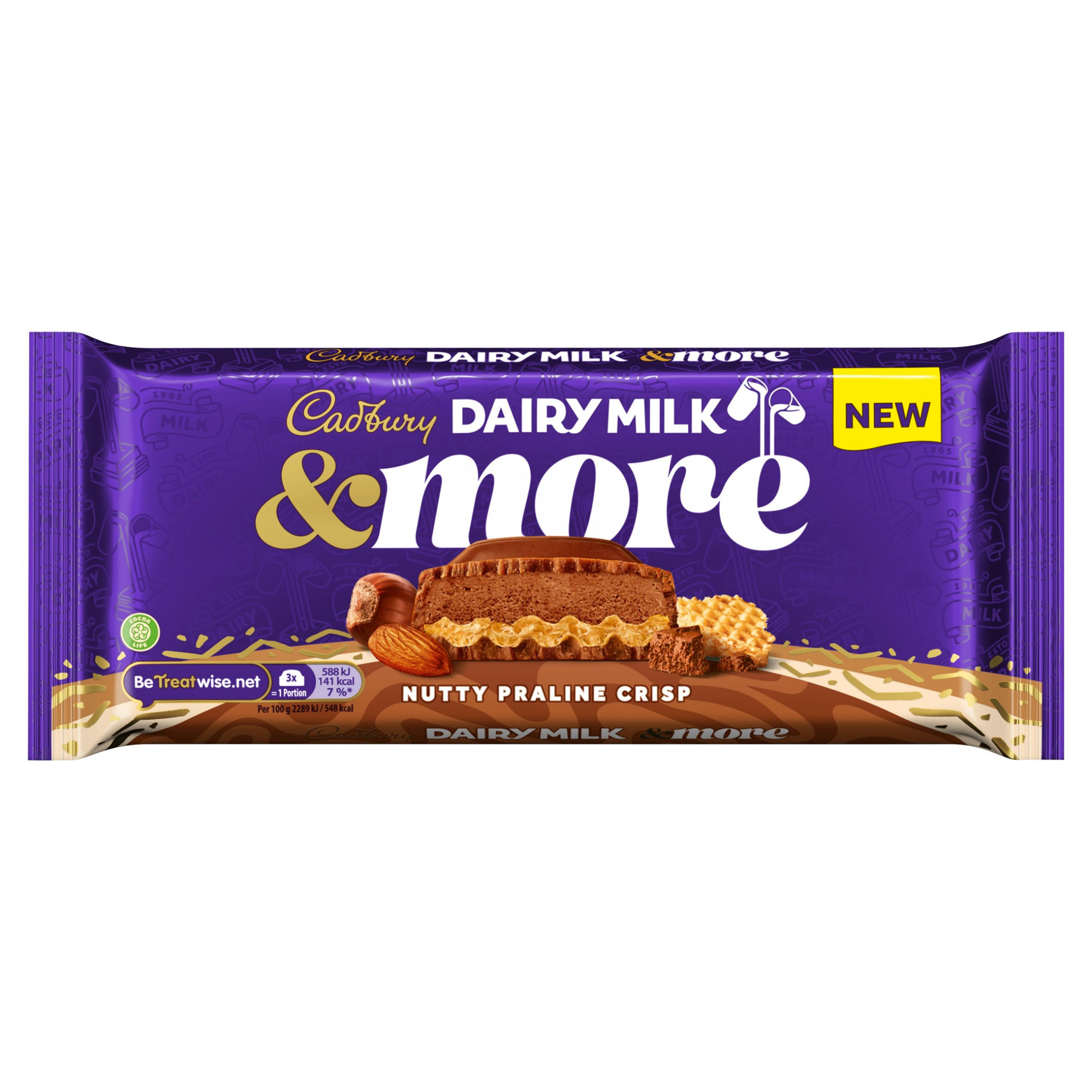 Cadbury Dairy Milk &More Nutty Praline Crisp Milk Chocolate Bar 180g