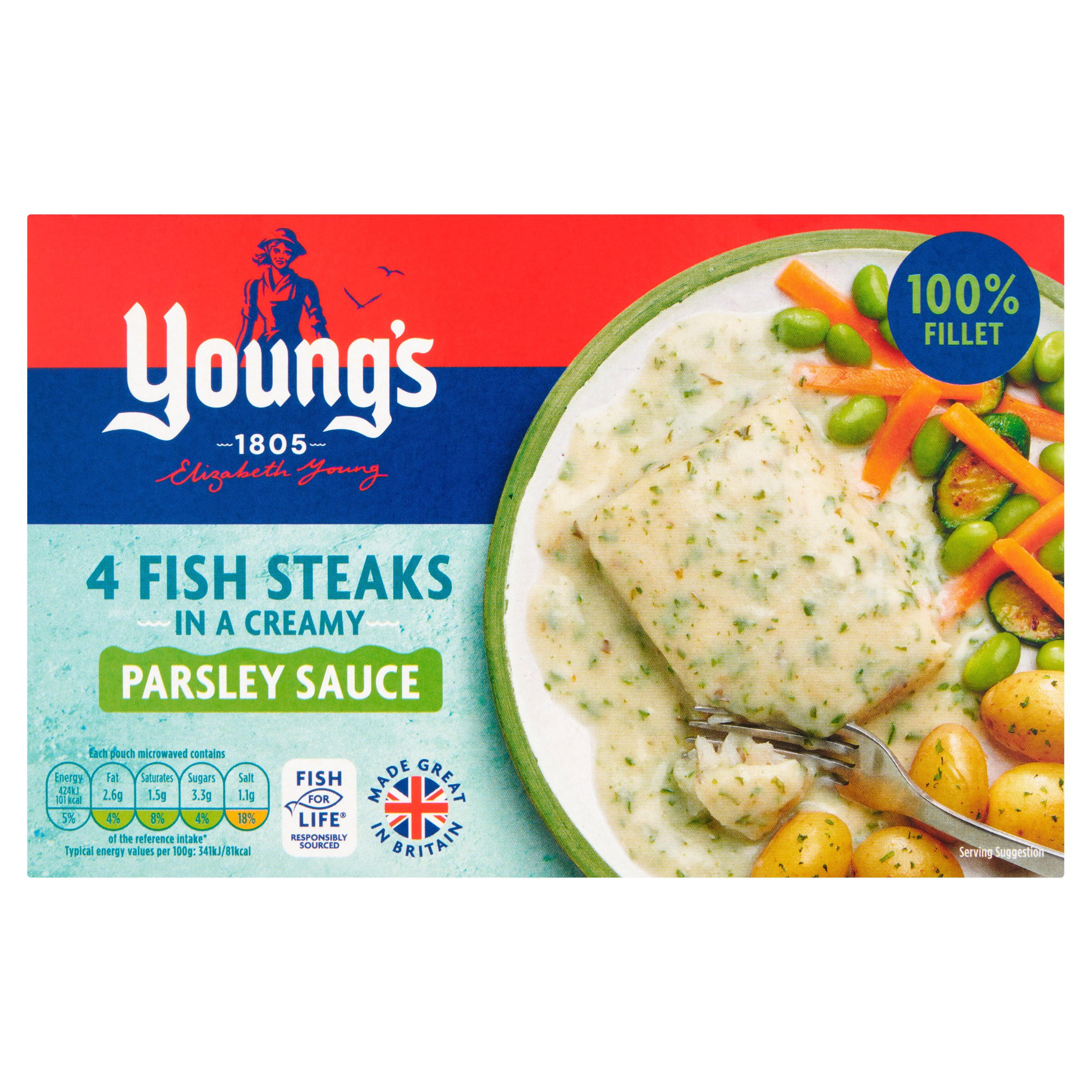 Young's 4 Fish Steaks in a Creamy Parsley Sauce 560g