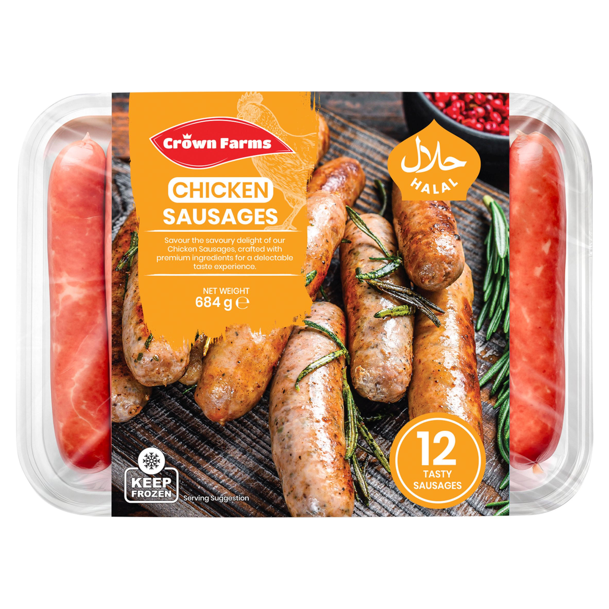 Crown Farms 12 Chicken Sausages 684g