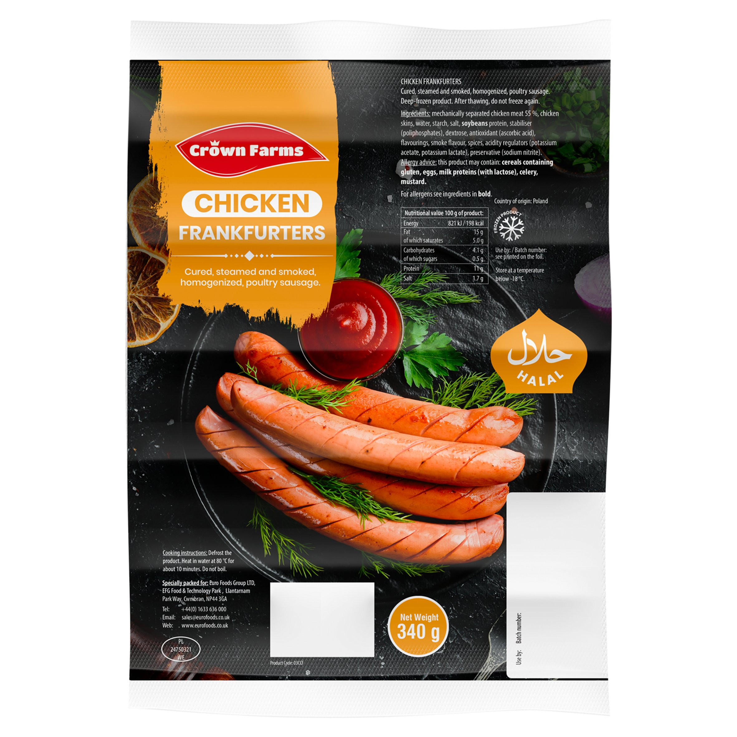 Crown Farms Chicken Frankfurters 340g