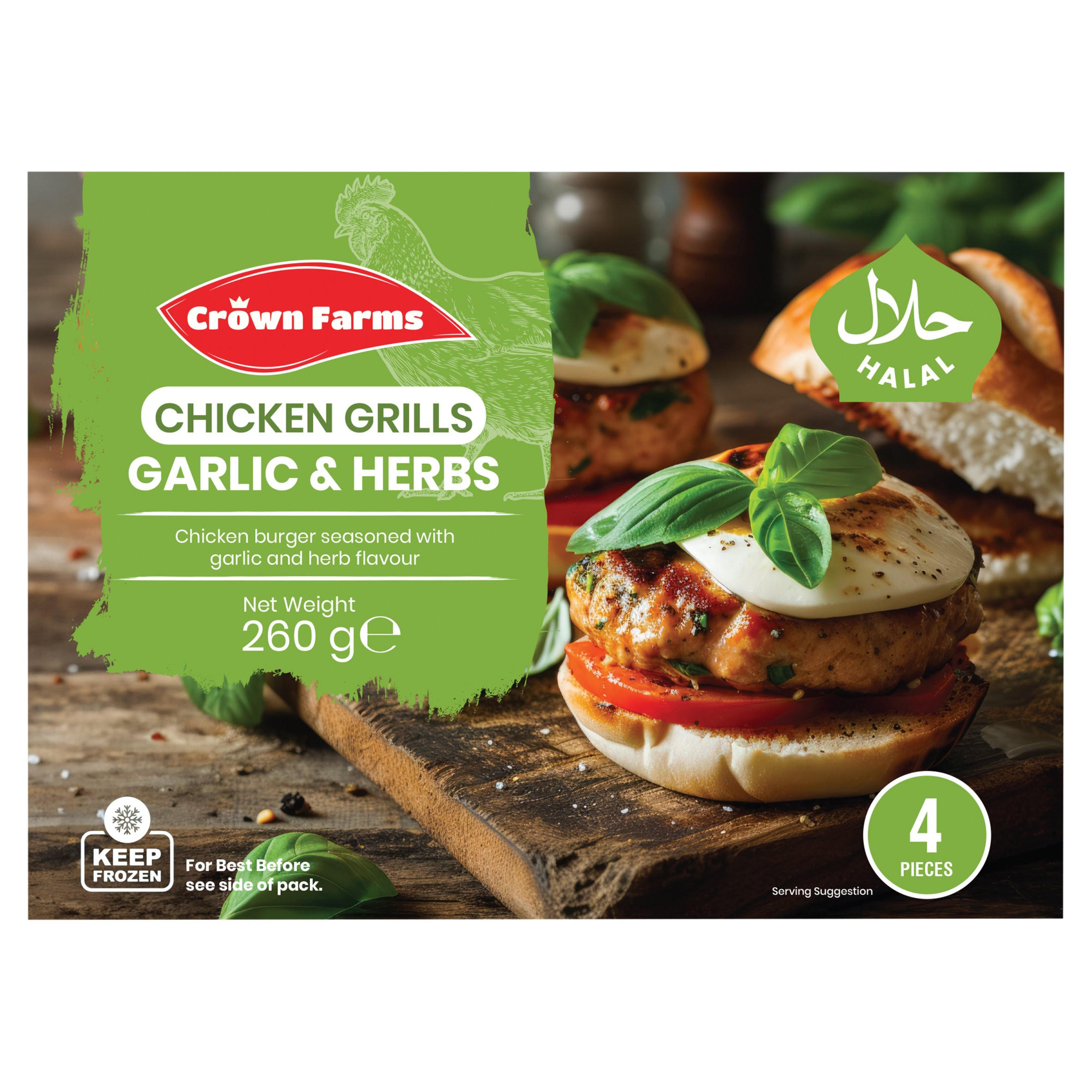 Crown Farms 4 Garlic & Herbs Chicken Grills 260g
