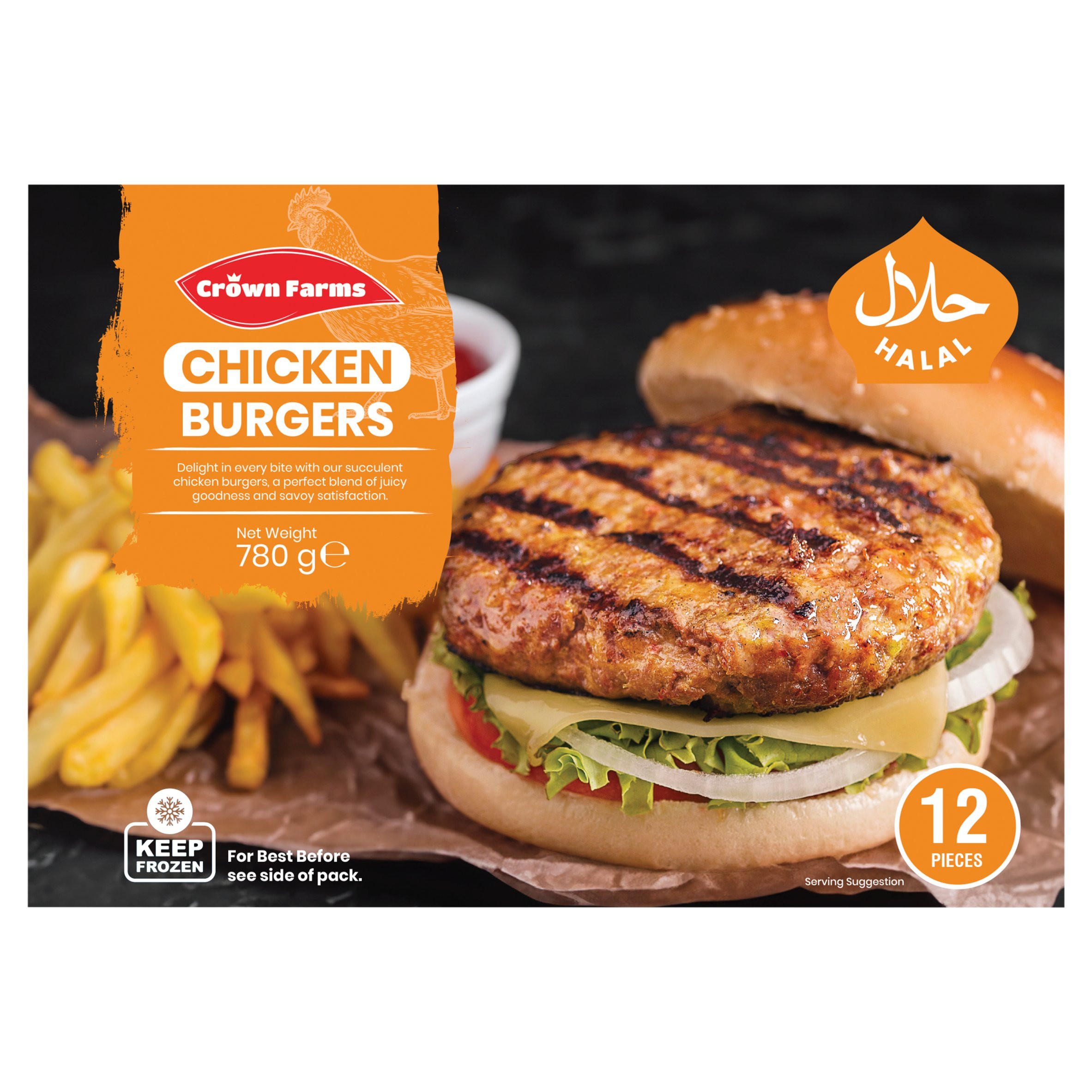 Crown Farms 12 Chicken Burgers 780g