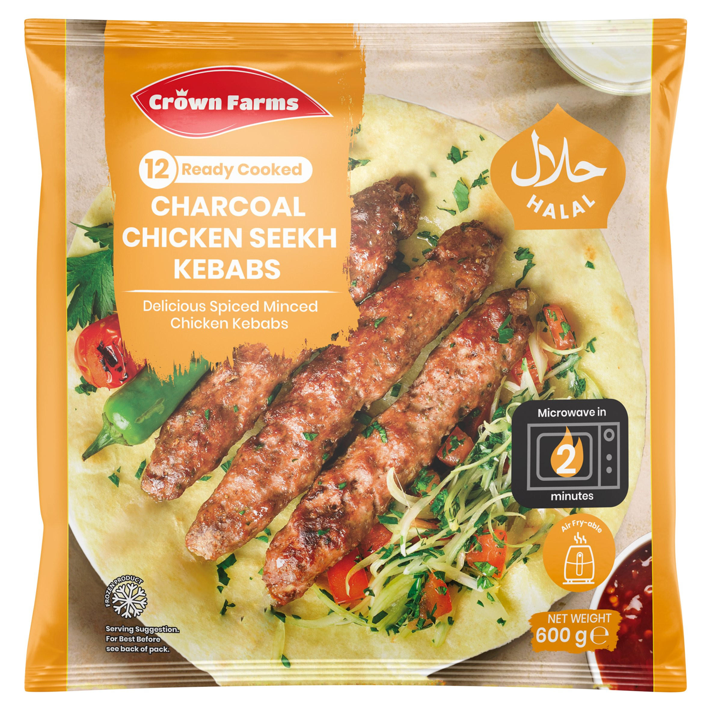 Crown Farms 12 Charcoal Chicken Seekh Kebabs 600g