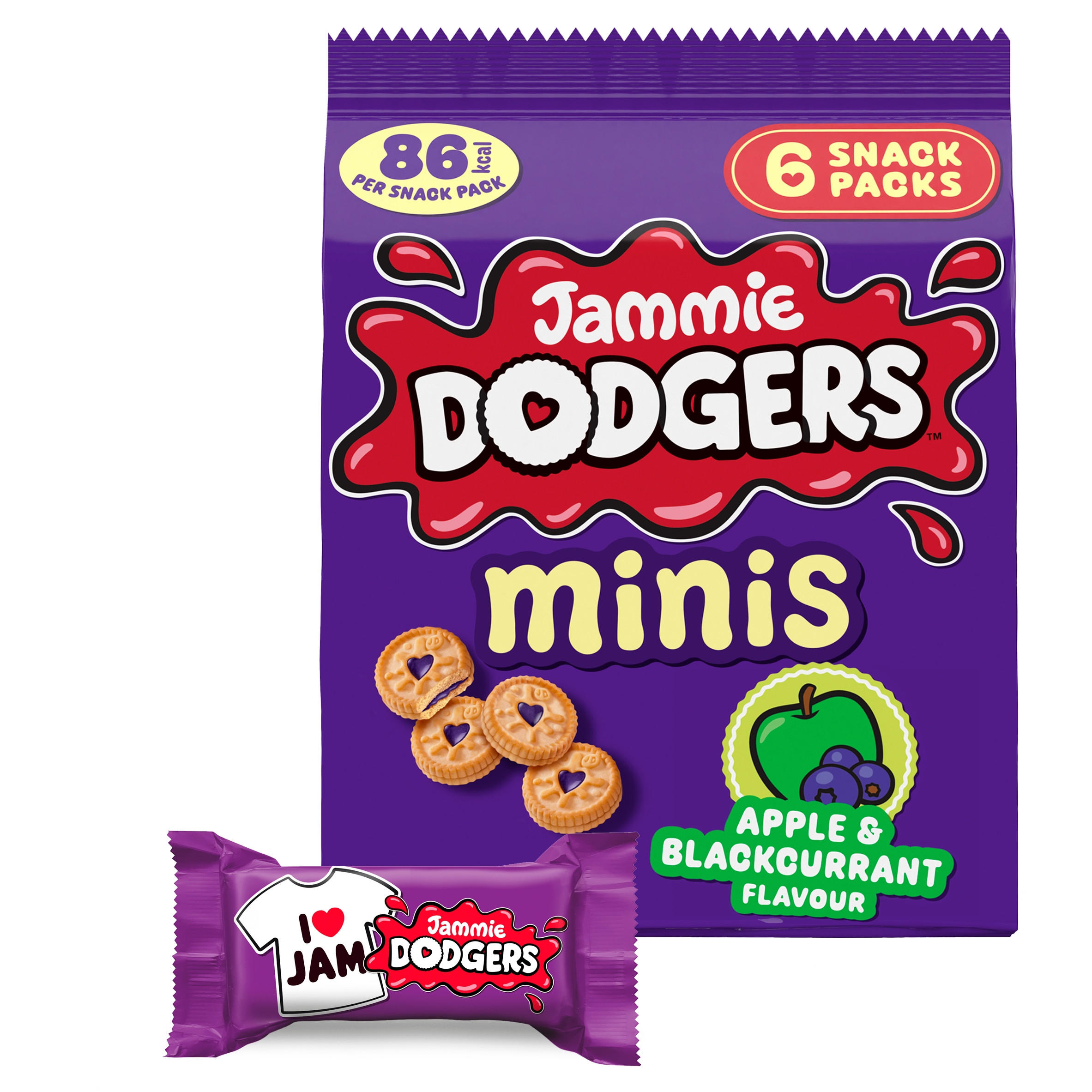 Jammie Dodgers Minis Apple & Blackcurrant Flavour Biscuits 6 Snack Packs