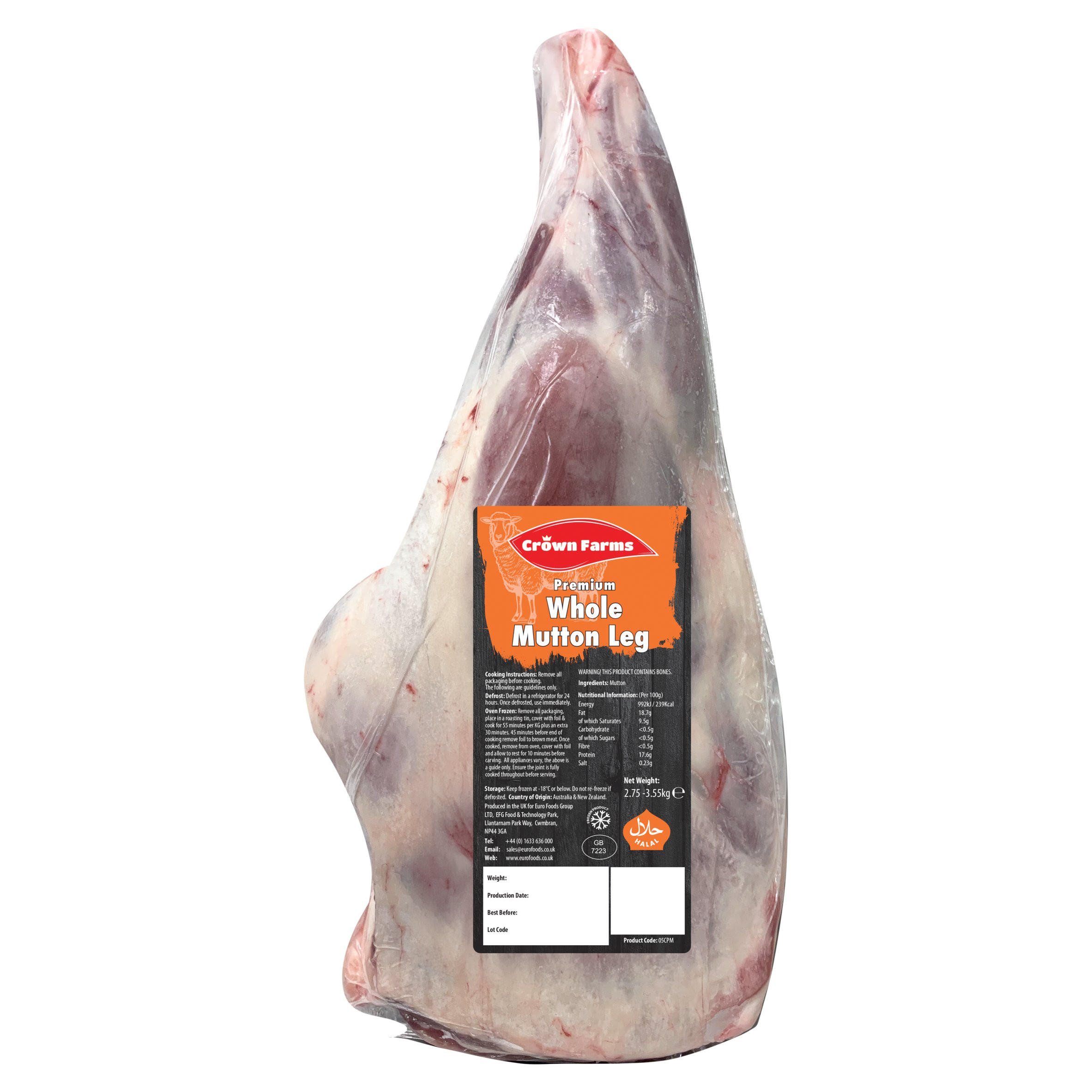 Crown Farms Premium Whole Mutton Leg 2.75 - 3.55 kg