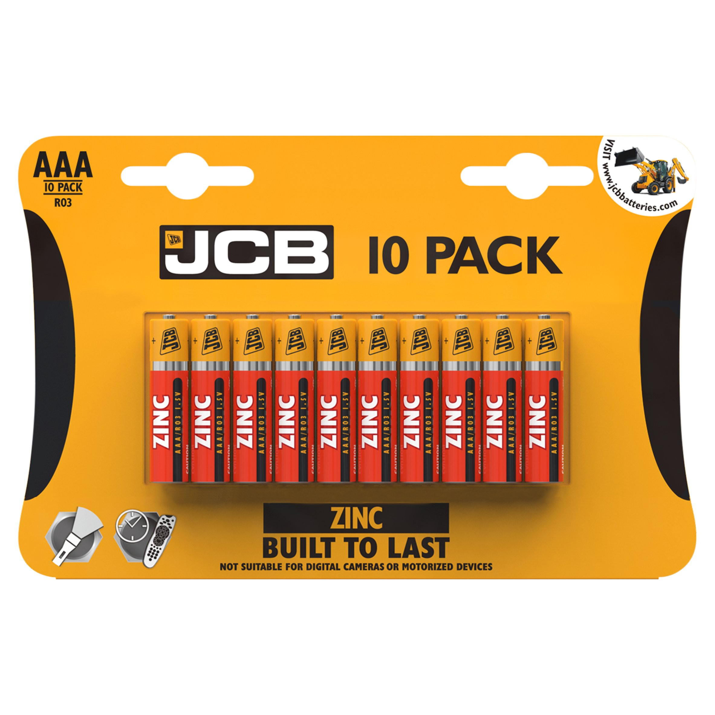 JCB AAA R03 Zinc Batteries 10 Pack