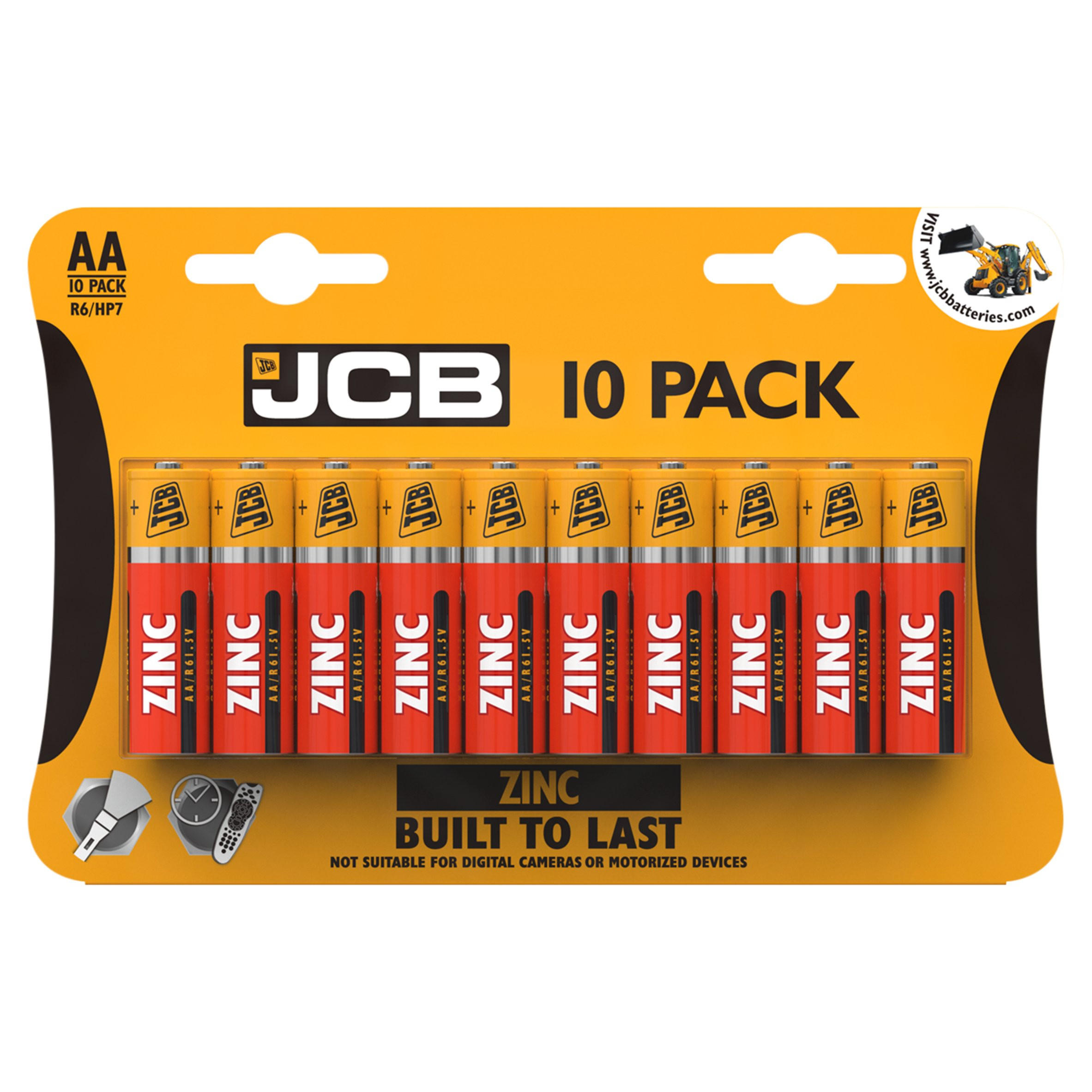 JCB AA R6 HP7 Zinc Batteries 10 Pack