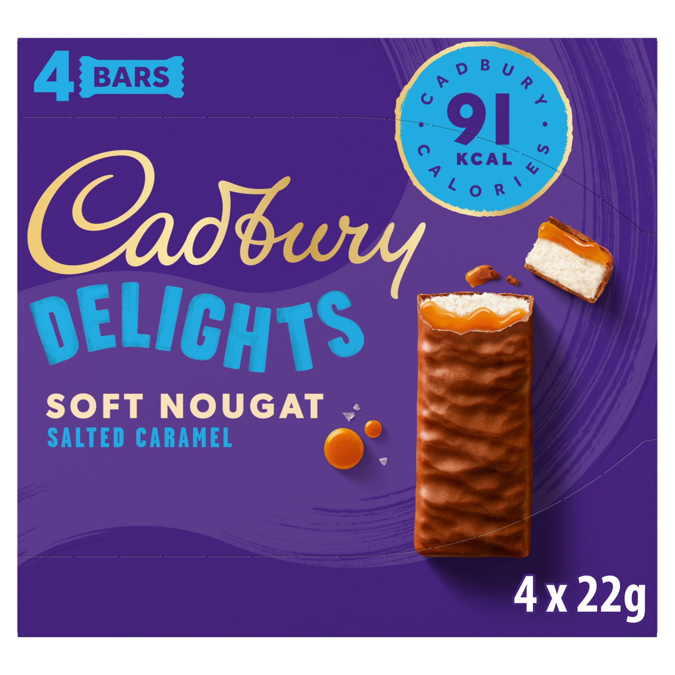 Cadbury Delights Salted Caramel Soft Nougat Bars 4 x 22g (88g)