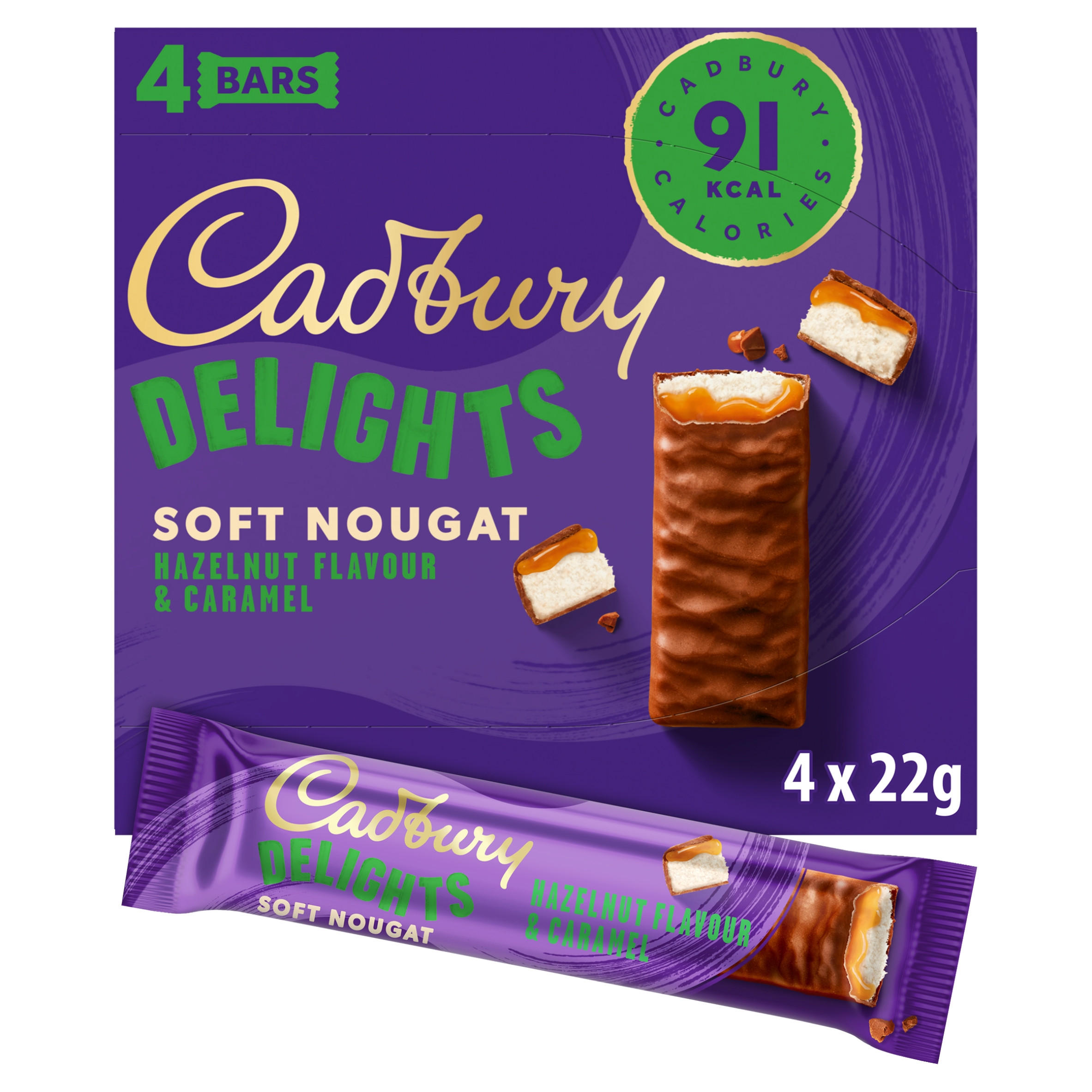 Cadbury Delight Soft Nougat Hazelnut Flavour & Caramel 4 x 22g (88g)