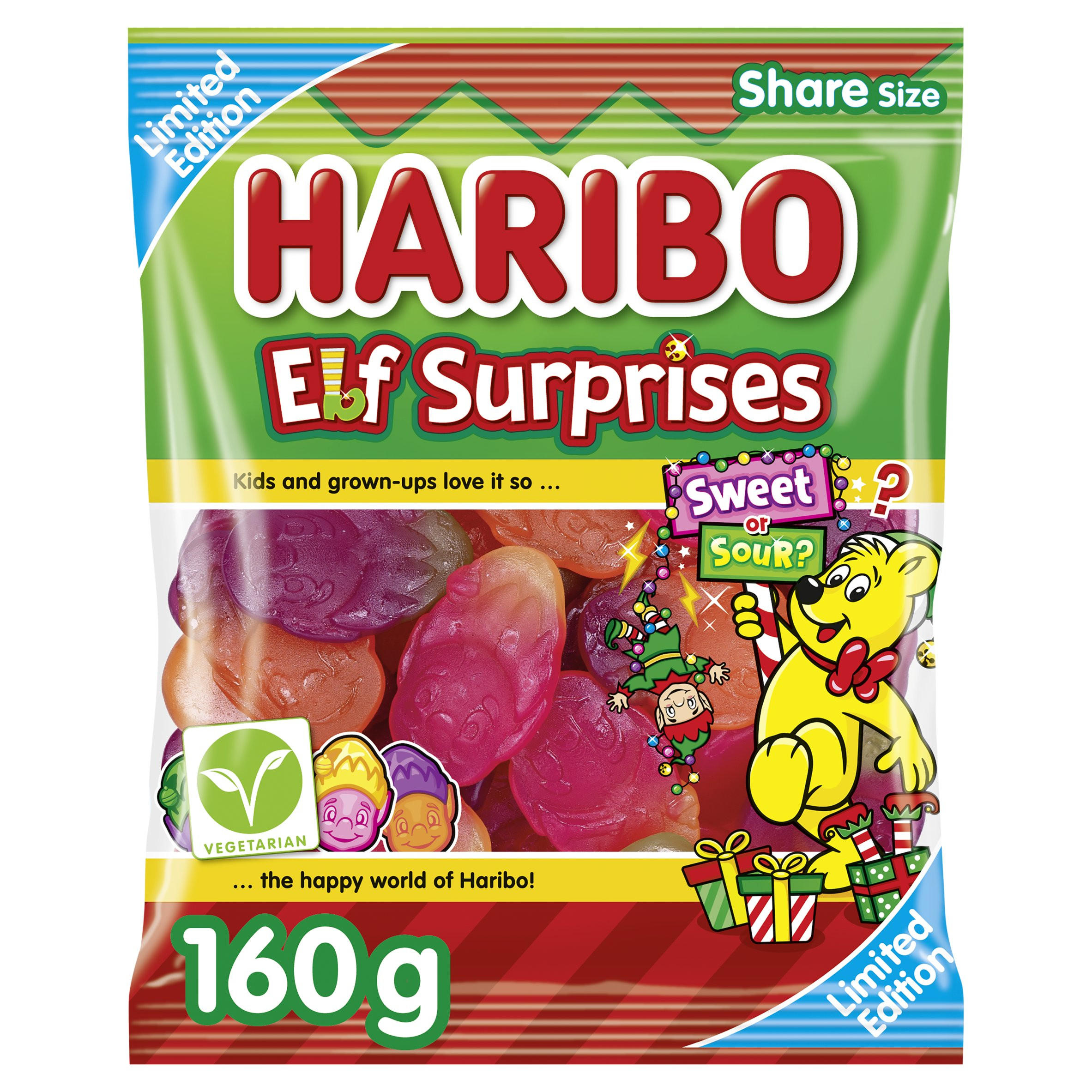 HARIBO Elf Surprises Sweet & Sour Fruit Flavour Chewy Sweets Sharing Bag 160g