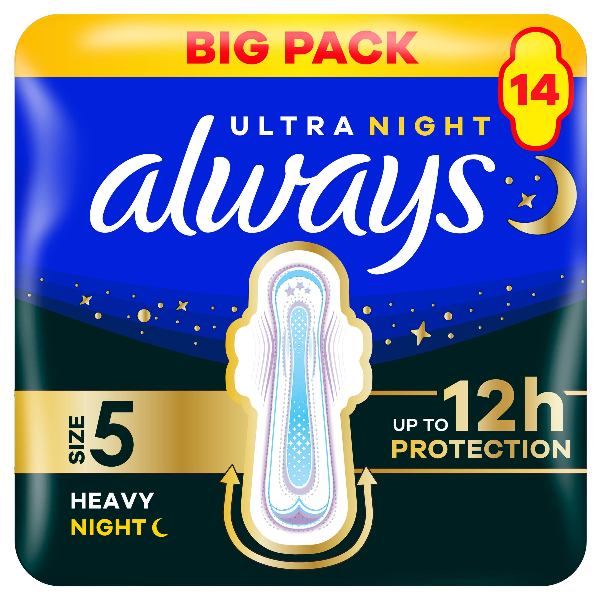 Always Ultra Sanitary Towels Heavy Flow Night (Size 5) Wings 14 Pads