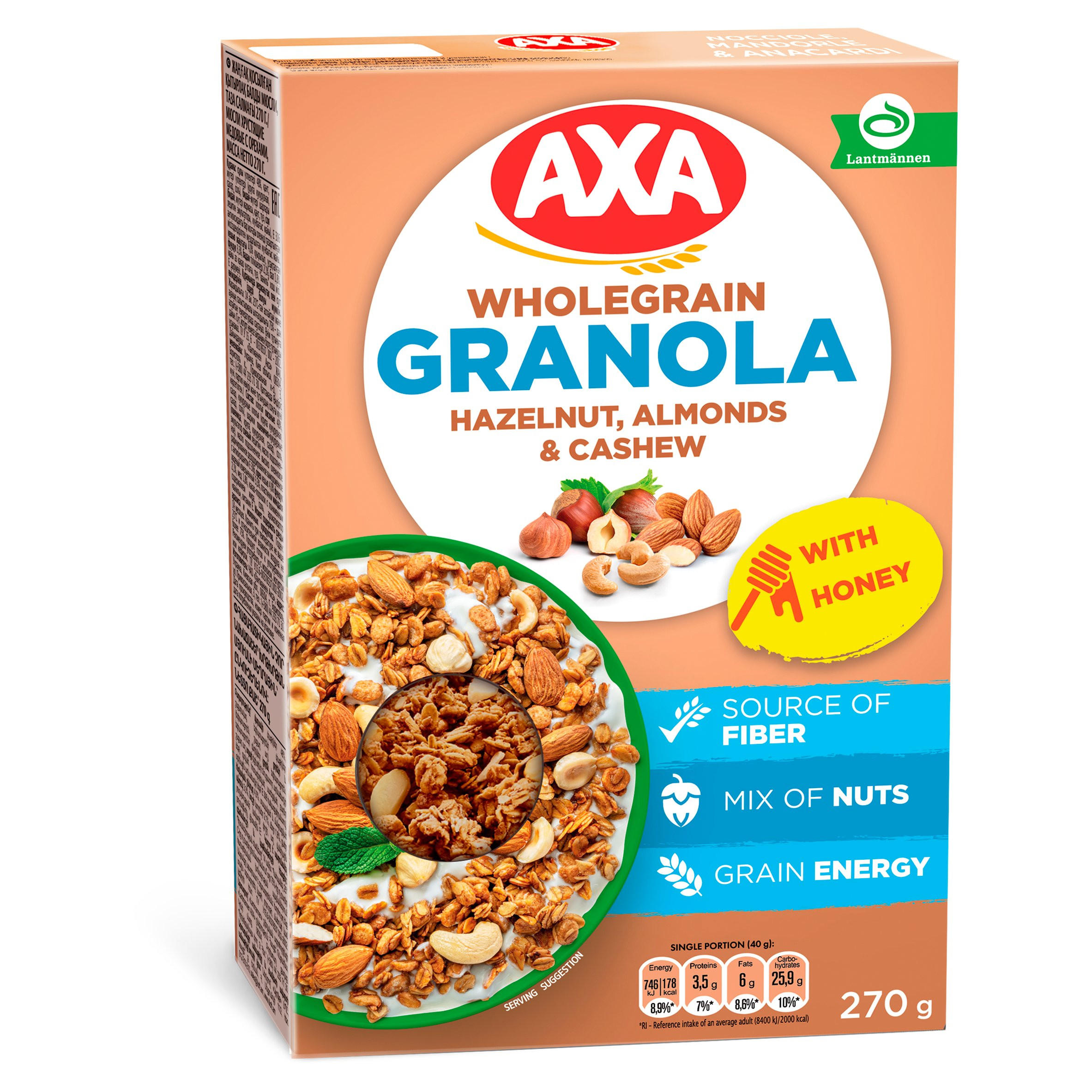 Axa Hazelnut, Almonds & Cashew Wholegrain Granola 270g