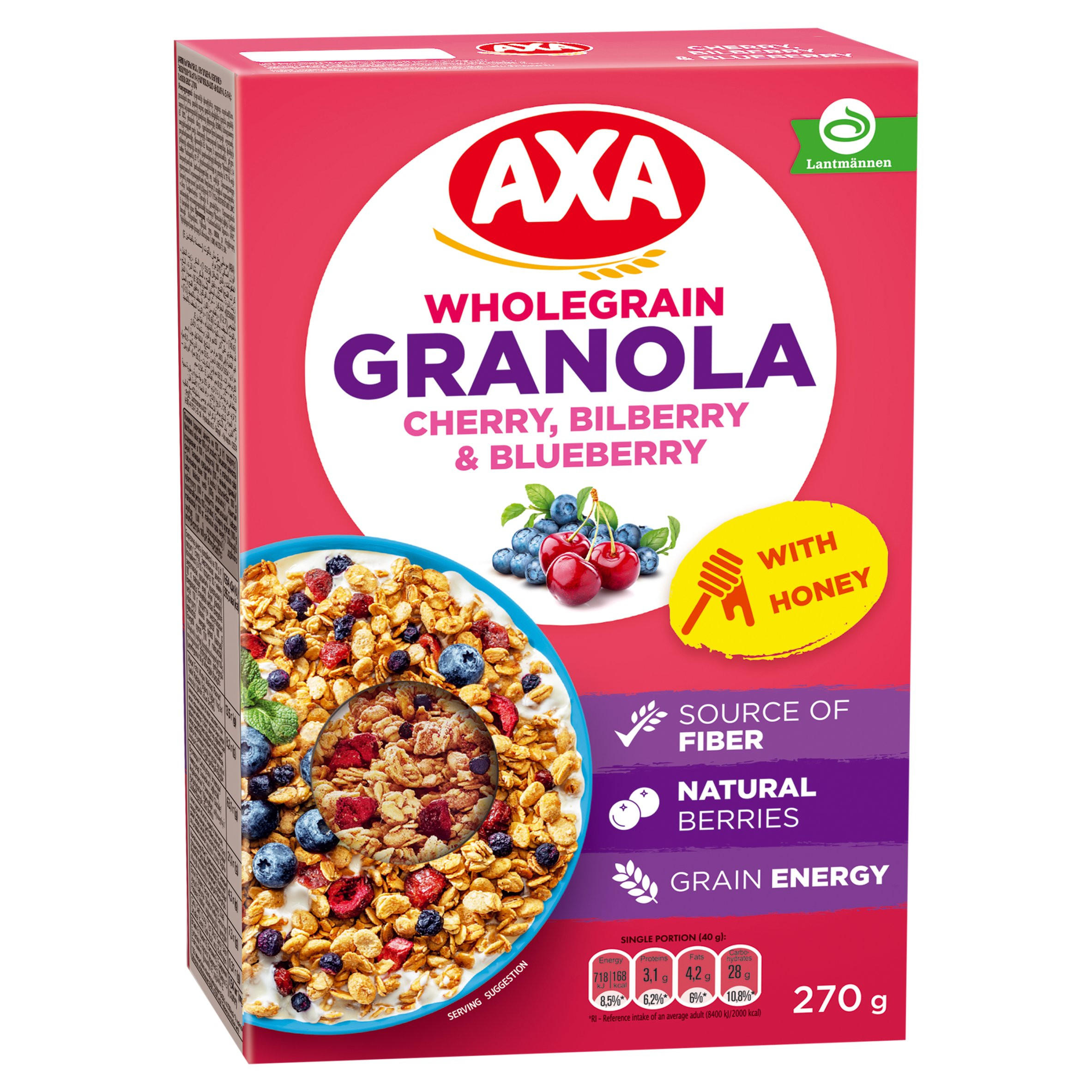Axa Cherry, Bilberry & Blueberry Wholegrain Granola 270g