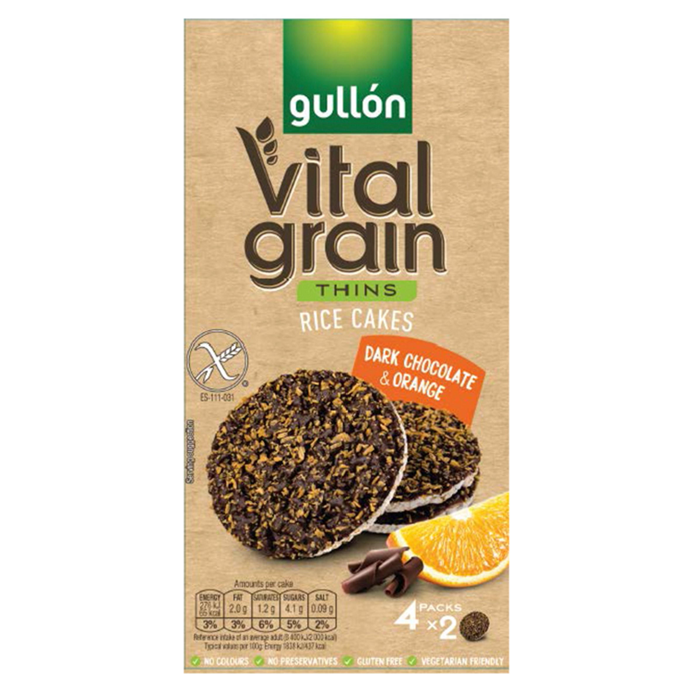 Gullón Vital Grain Thins Dark Chocolate & Orange Rice Cakes 4 x 30g (120g)