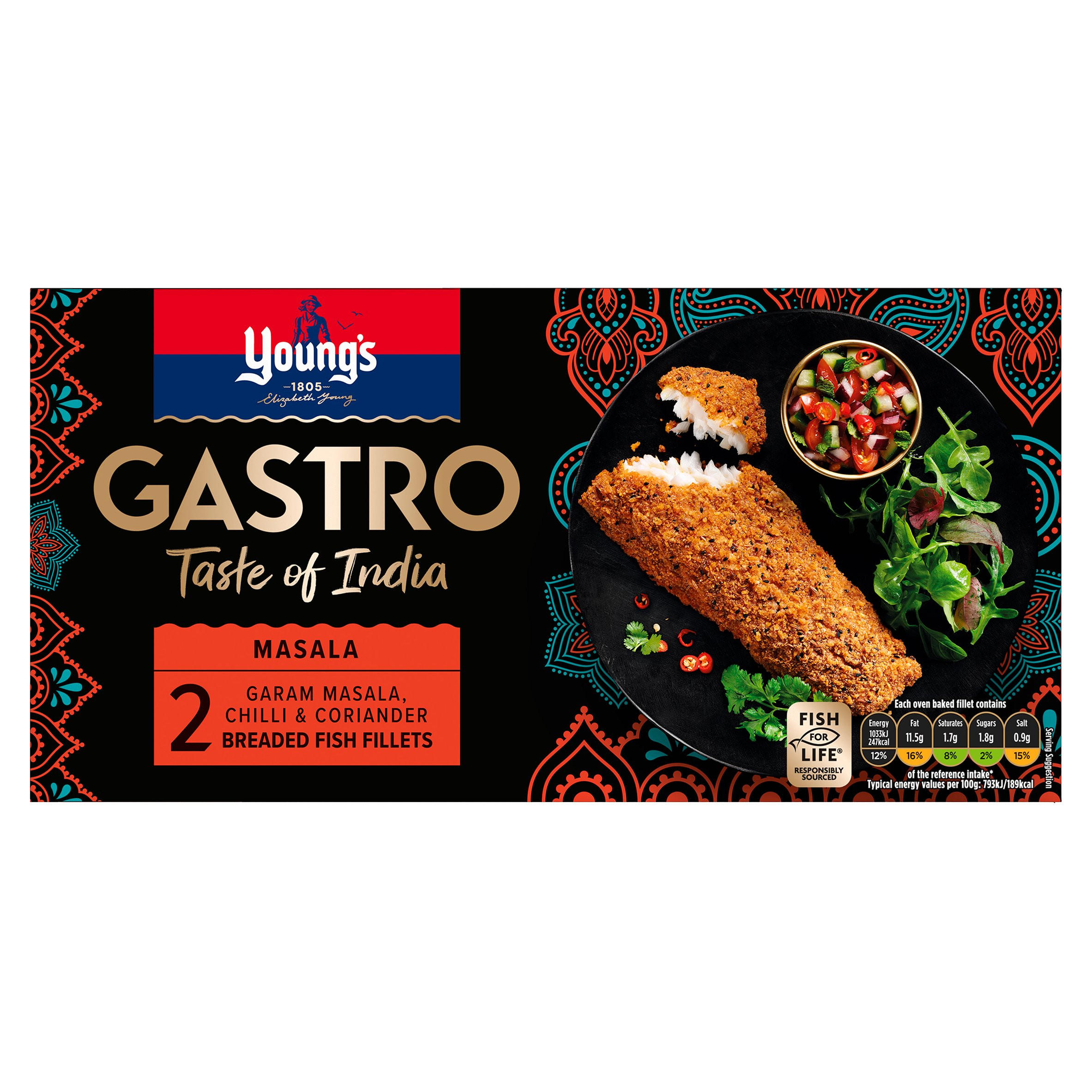 Young's Gastro 2 Garam Masala, Chilli & Coriander Breaded Fish Fillets 270g
