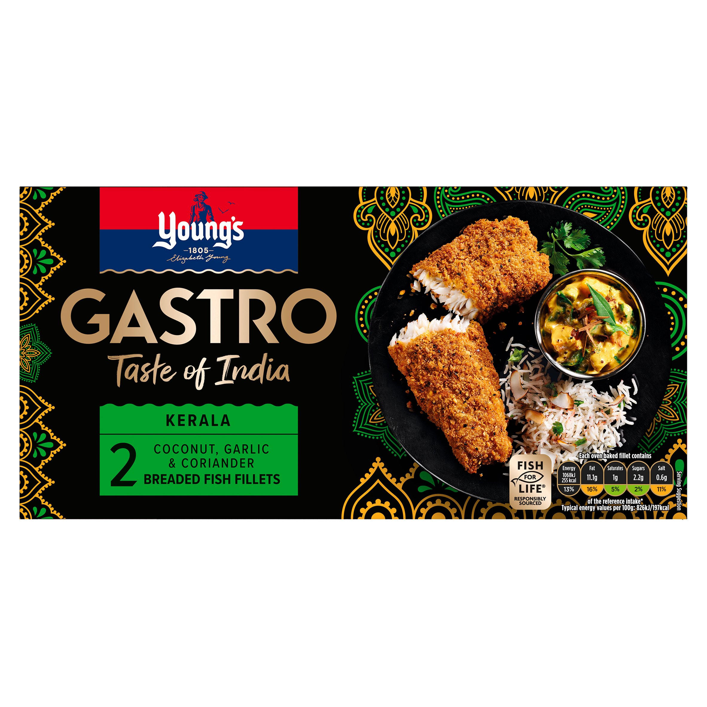 Young's Gastro Taste of India 2 Kerala Coconut, Garlic & Coriander Breaded Fish Fillets 270g
