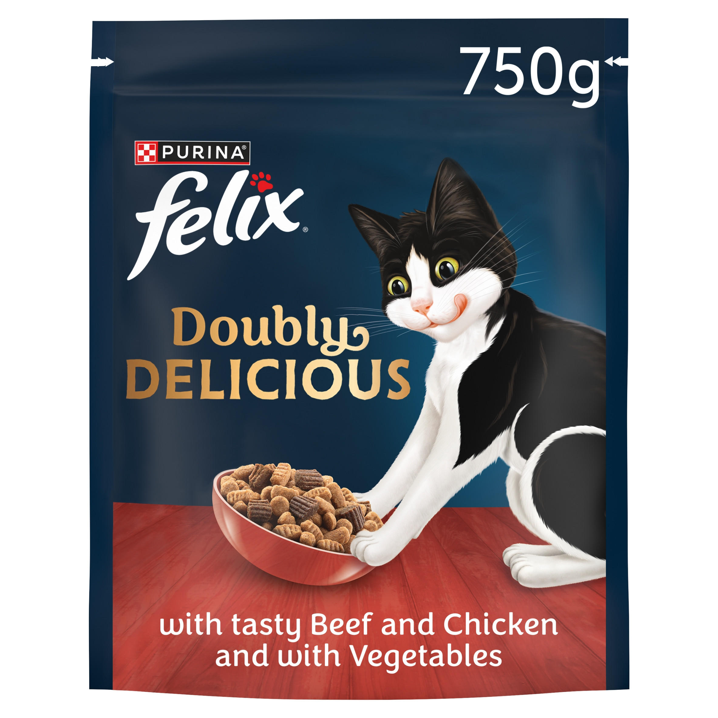 FELIX Doubly Delicious Beef, Chicken & Veg Dry Cat Food 750g