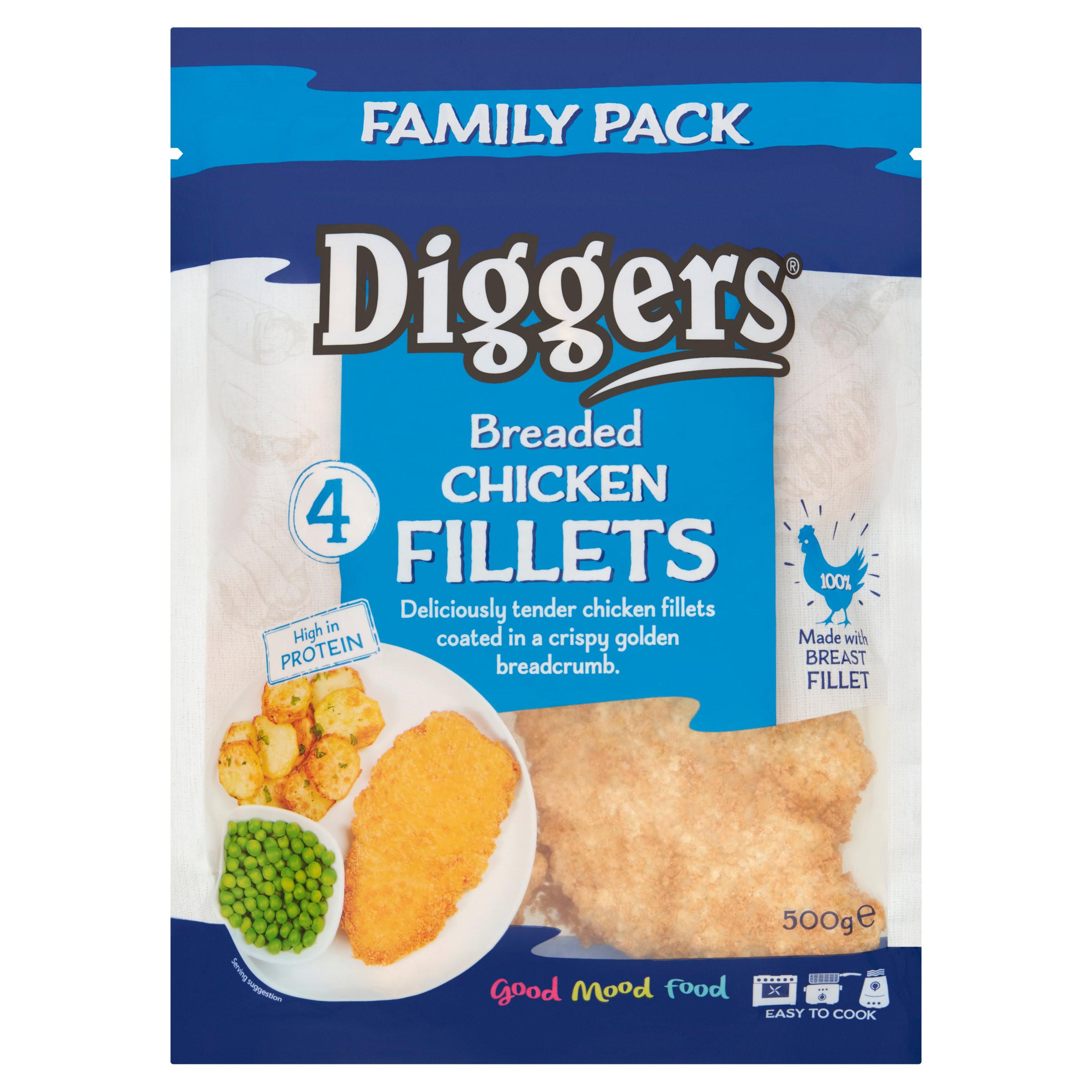 Diggers 4 Breaded Chicken Fillets 500g