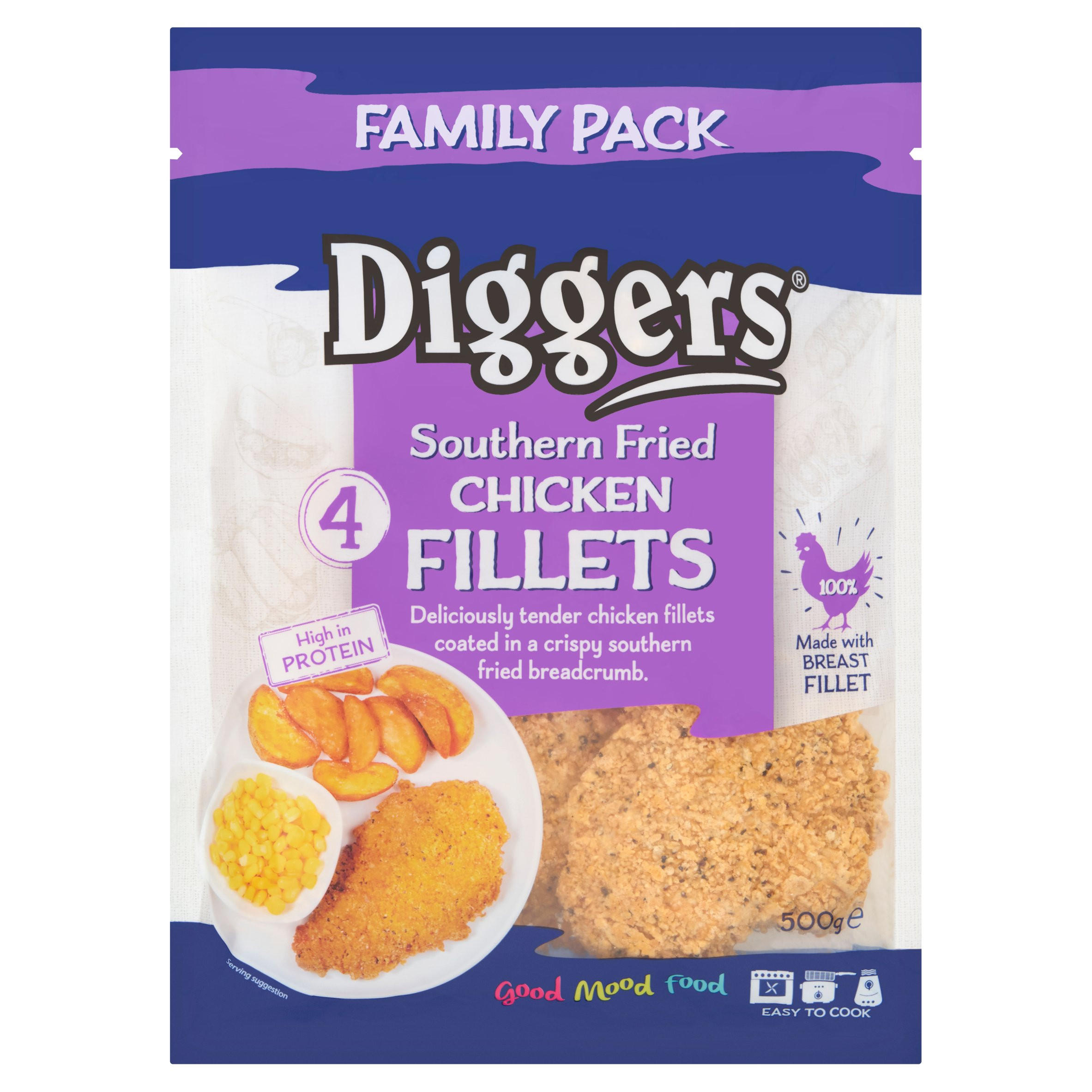 Diggers 4 Southern Fried Chicken Fillets 500g