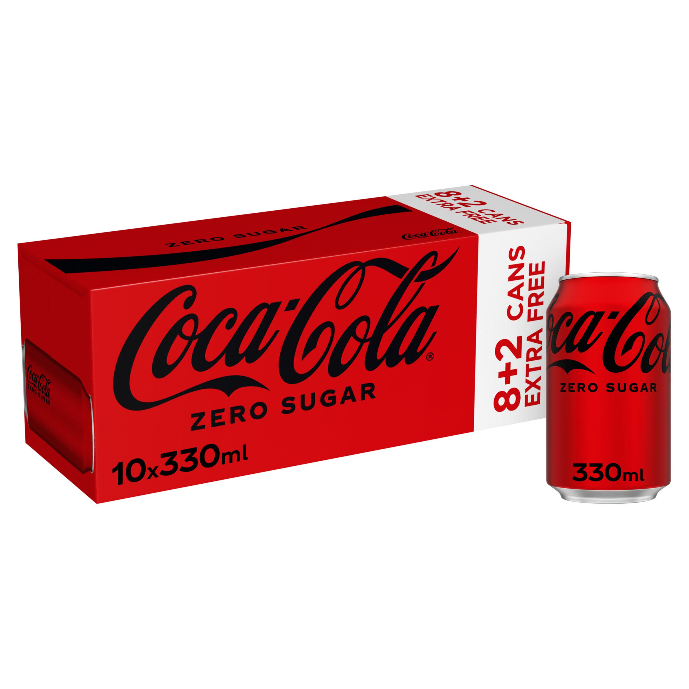 Coca-Cola Zero Sugar 10 x 330ml (8 x 330ml + 2 x 330ml Extra Free)
