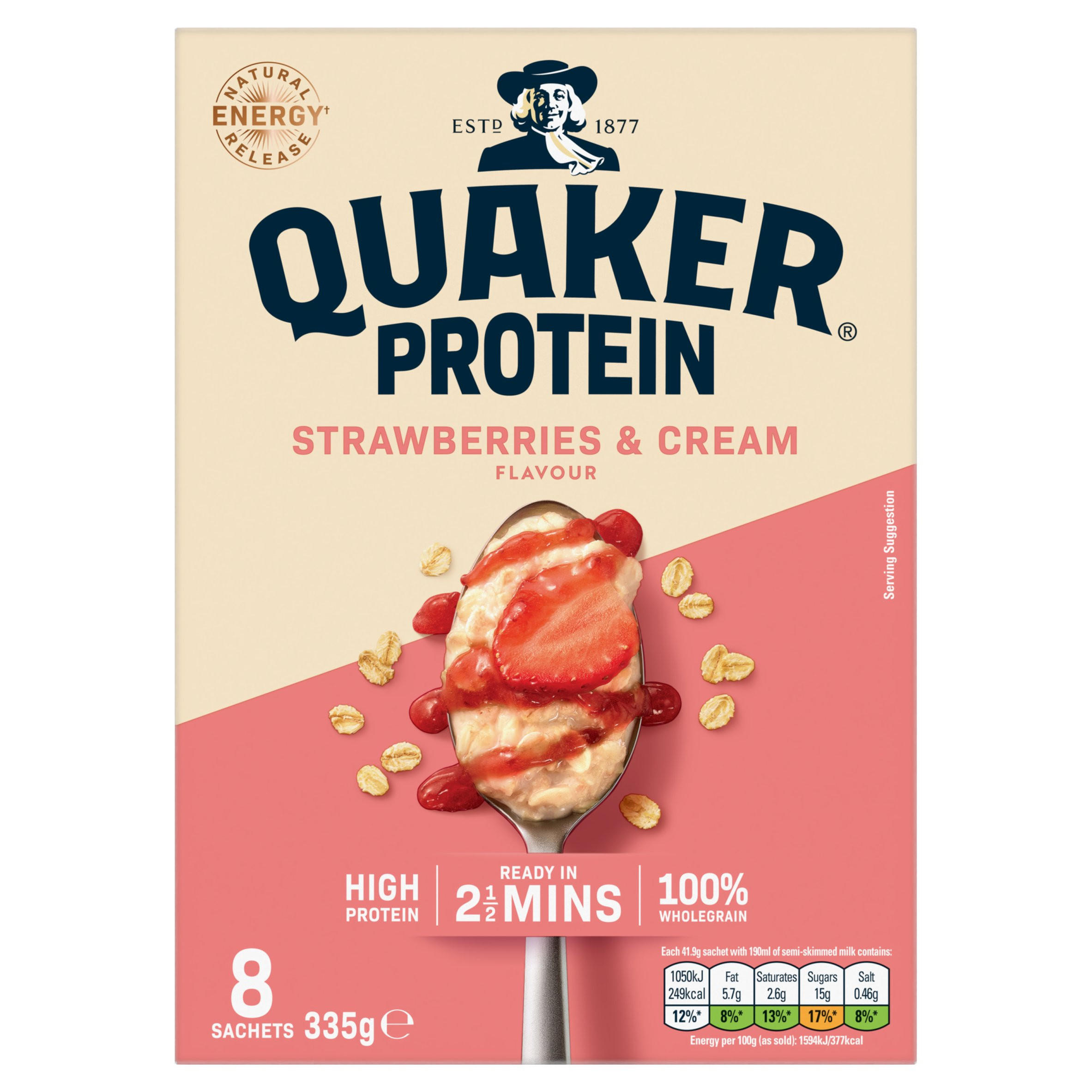 Quaker High in Protein Strawberries & Cream Porridge Sachets 8x42g