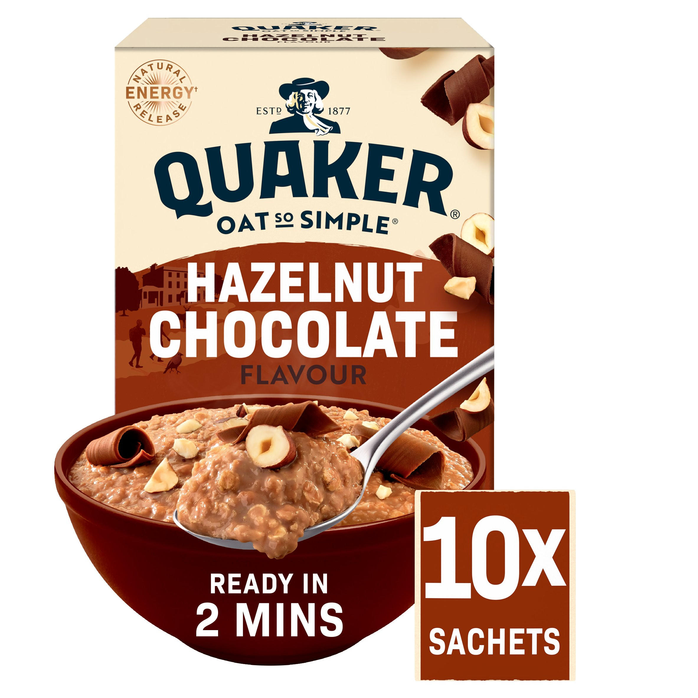 Quaker Hazelnut Chocolate Porridge Sachets Oats So Simple 10 x 36g