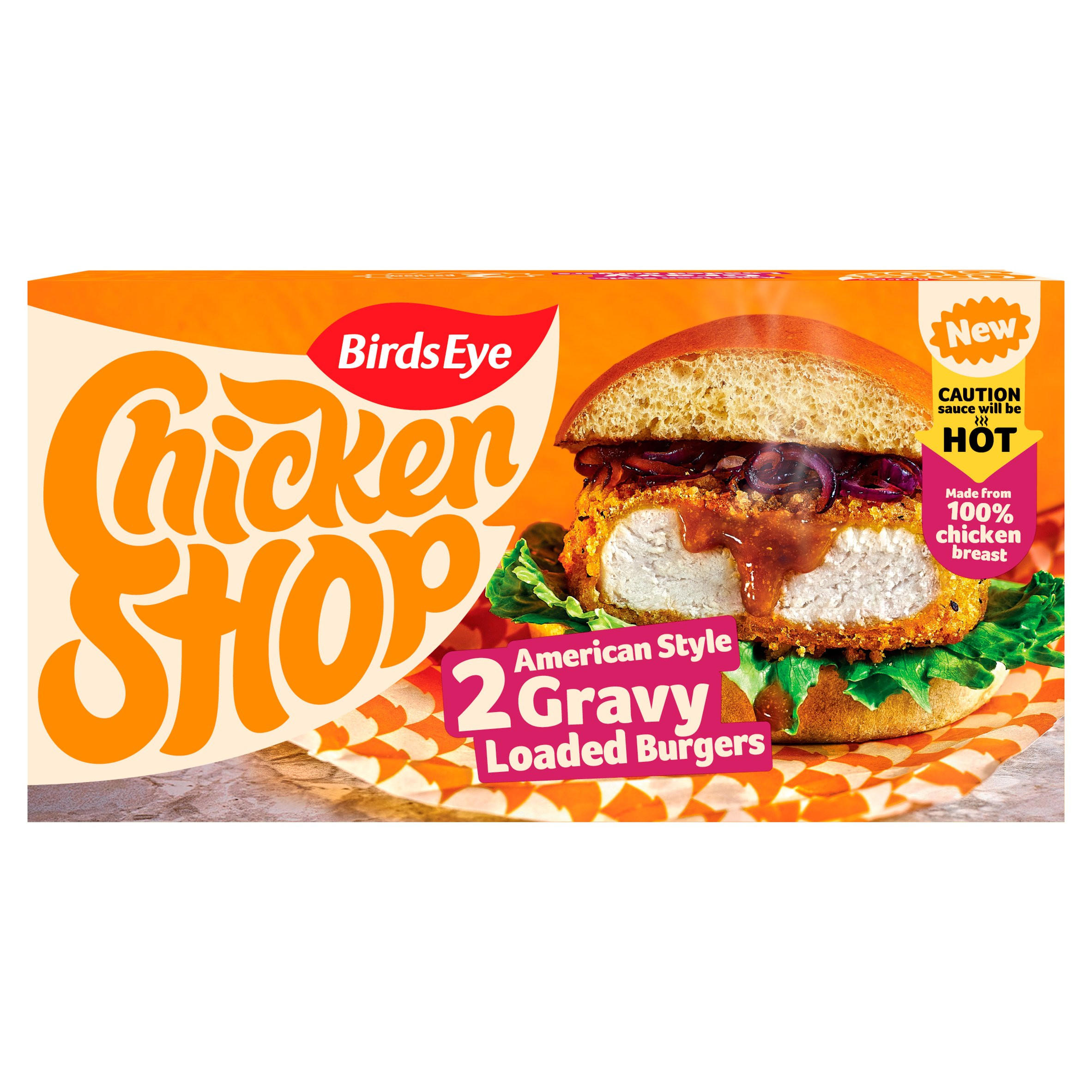 Birds Eye Chicken Shop 2 American Style Gravy Loaded Burgers 250g