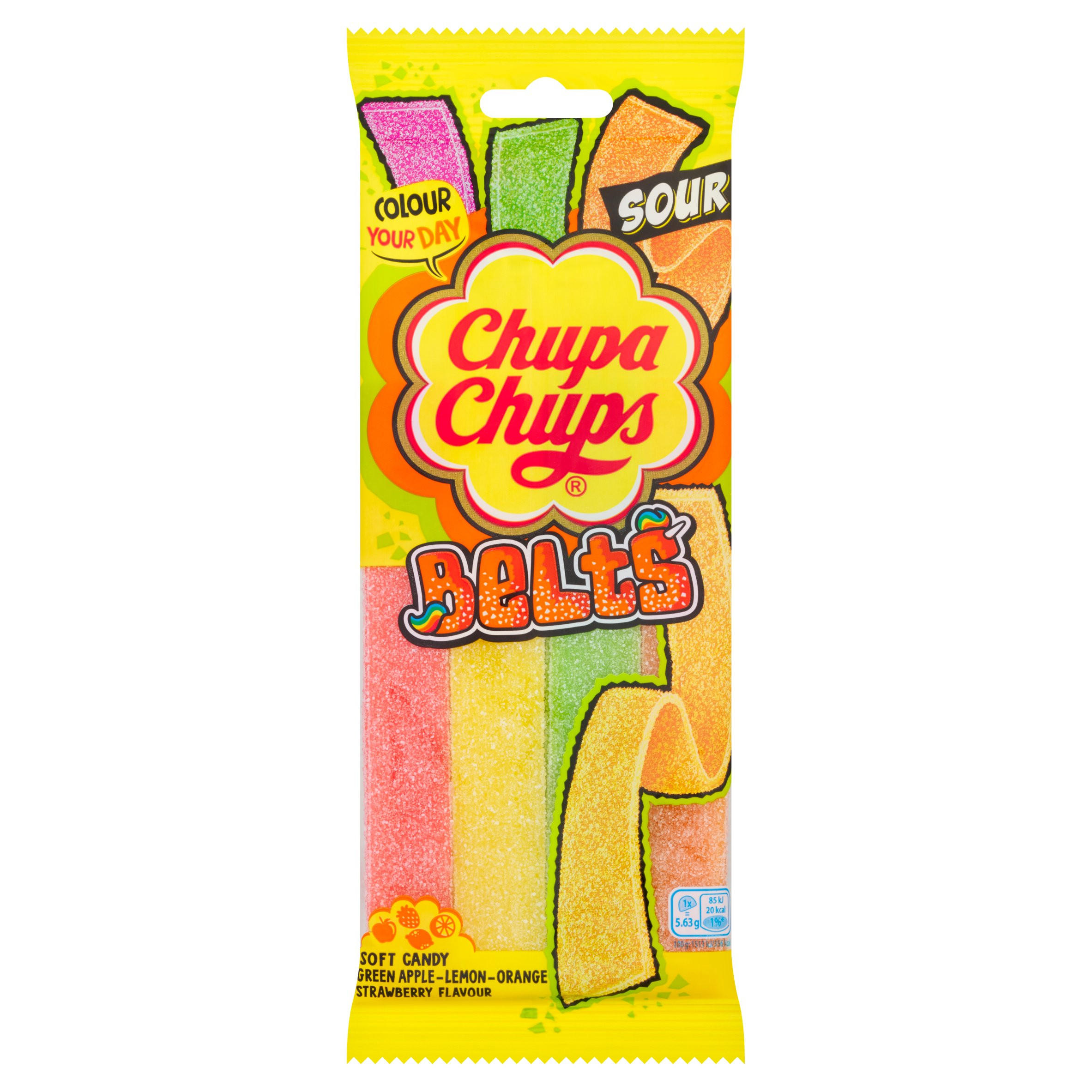 Chupa Chups Green Apple-Lemon-Orange Strawberry Flavour Soft Candy Belts 90g