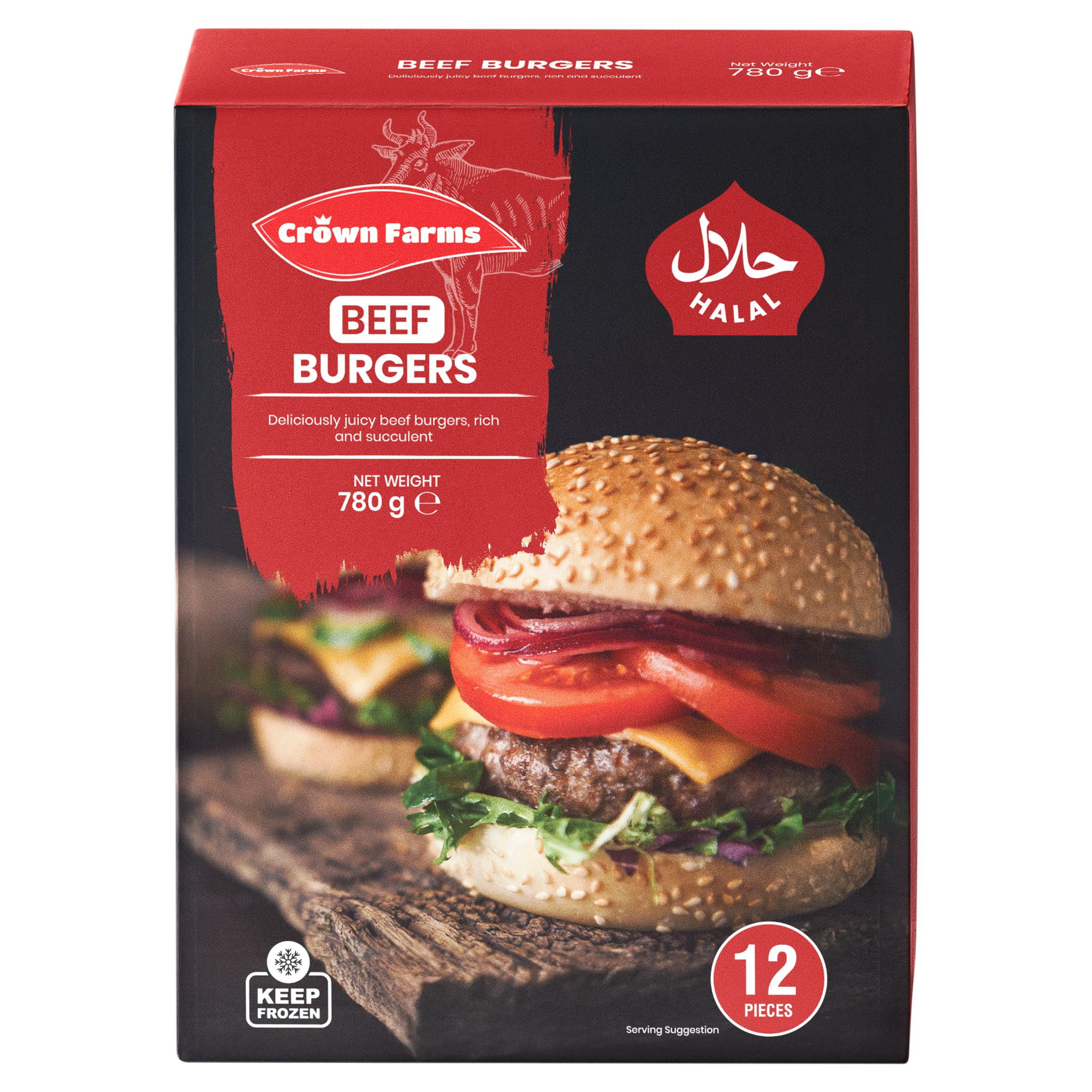 Crown Farms 12 Beef Burgers 780g