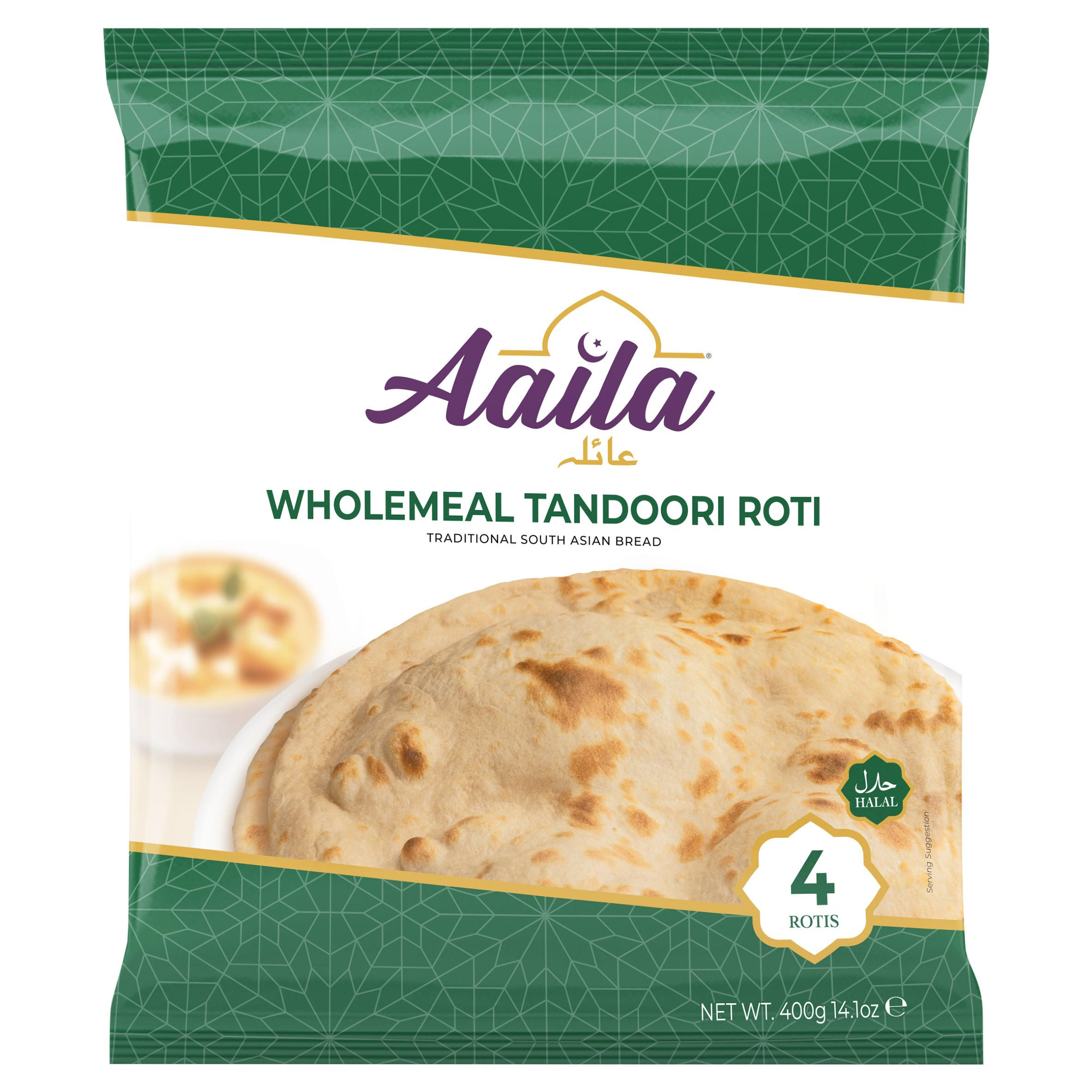 Aaila 4 Wholemeal Tandoori Roti 400g