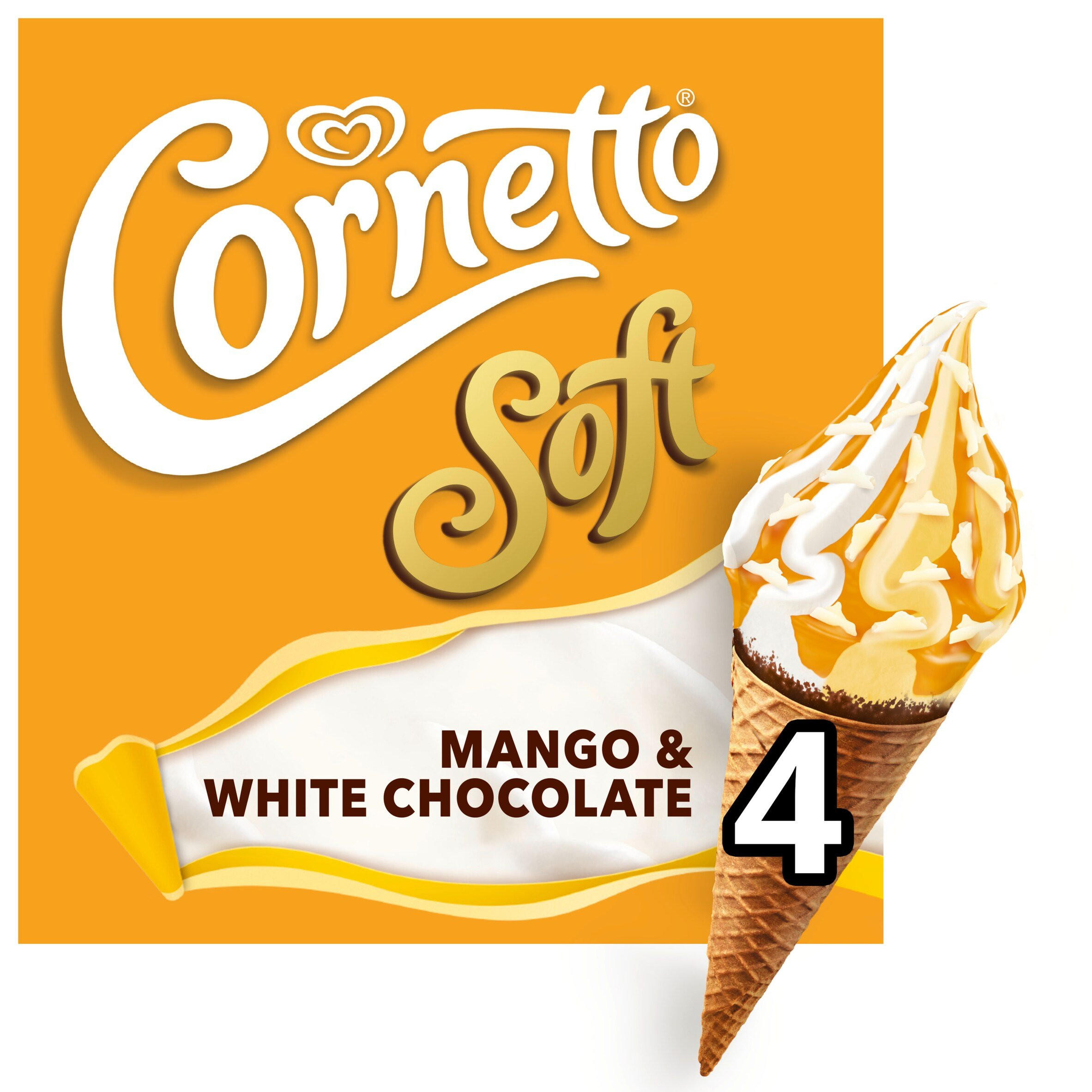 Cornetto Soft Mango & White Chocolate Ice Cream Cones 4x 140 ml