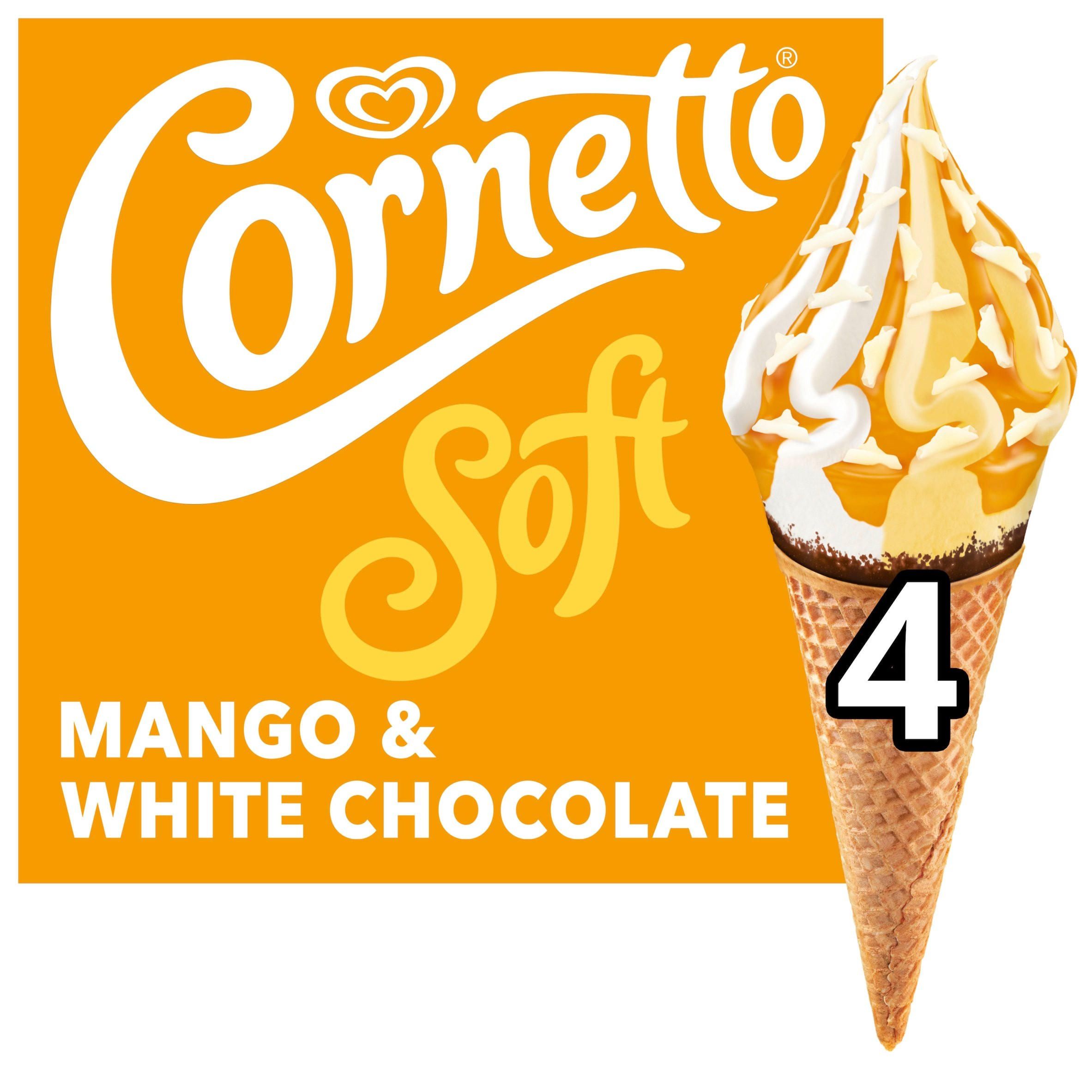 Cornetto Soft Ice Cream Cones Mango & White Chocolate 4x 140 ml