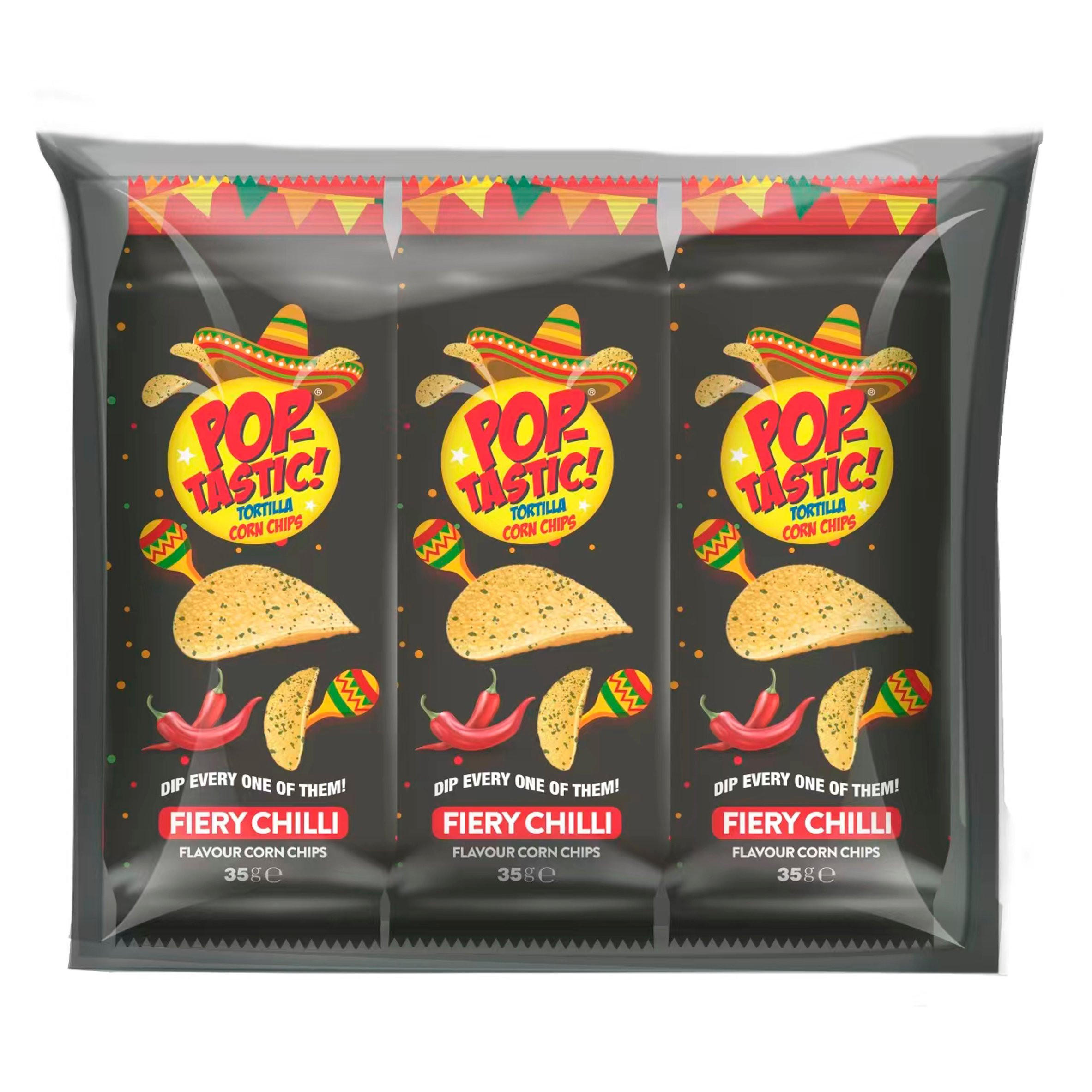 Pop-Tastic! Fiery Chilli Flavour Corn Chips 3 x 35g