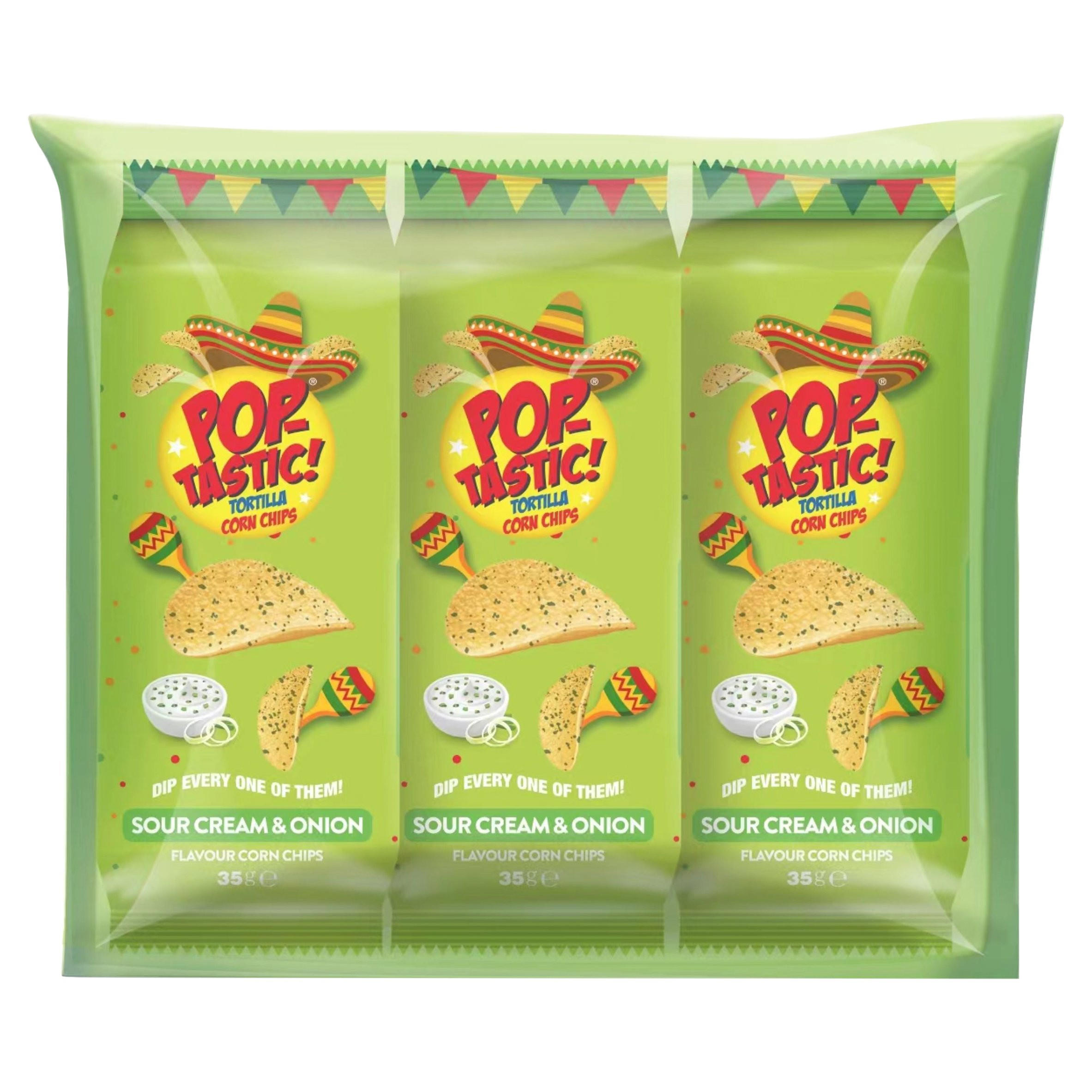 Pop-Tastic! Sour Cream & Onion Flavour Tortilla Corn Chips 3 x 35g