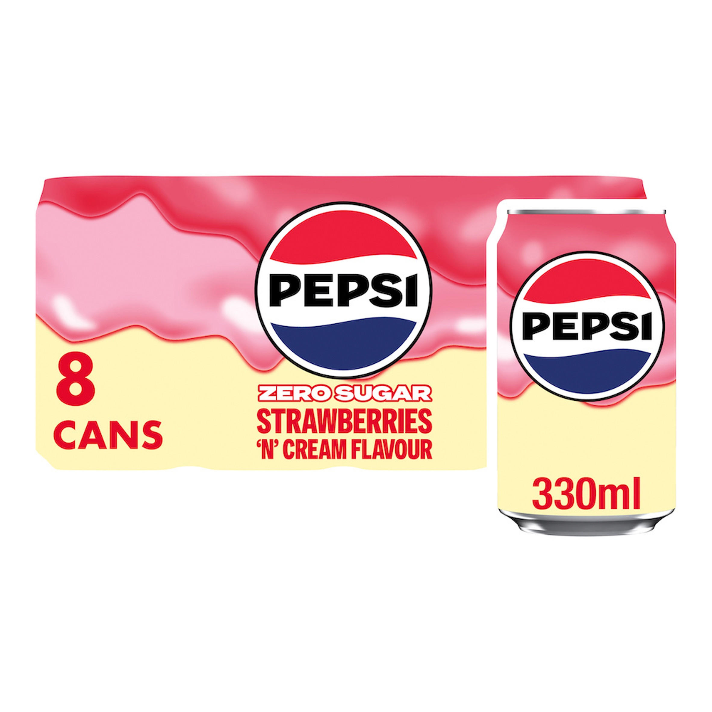 Pepsi Cola Zero Sugar Strawberries 'N' Cream Flavour Cans 8 x 330ml