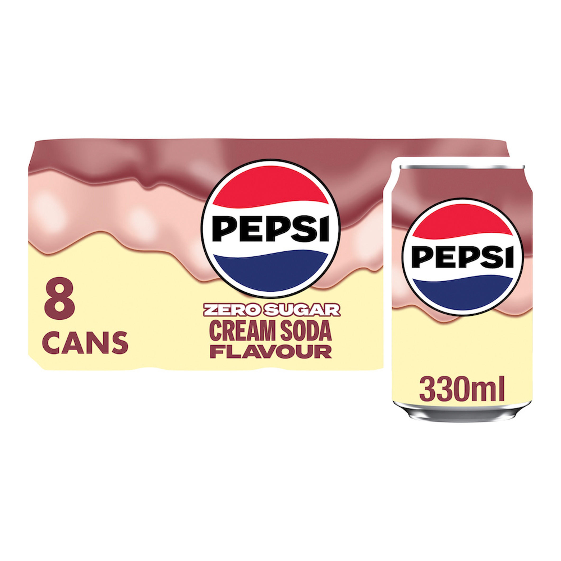Pepsi Cola Zero Sugar Cream Soda Flavour Cans 8 x 330ml