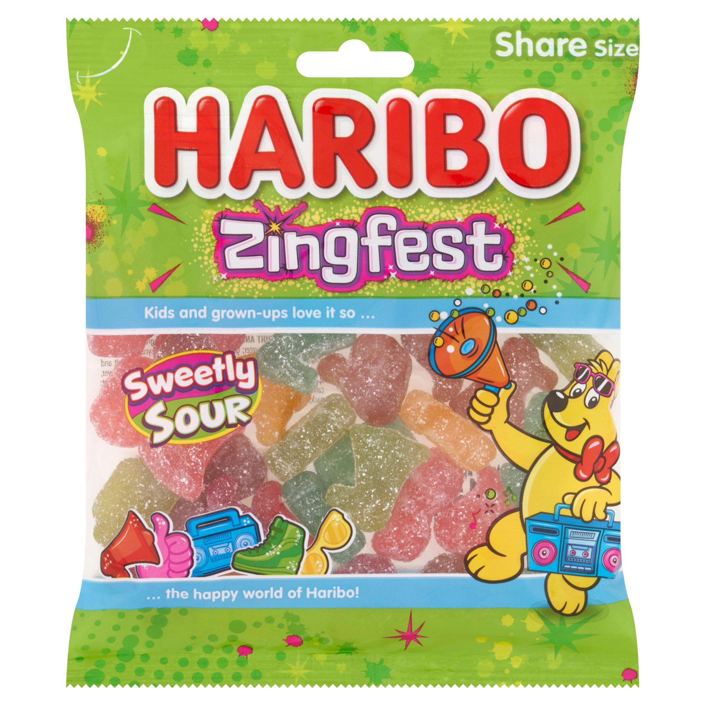 HARIBO Zingfest Sour Fizzy Jelly Sweets Sharing Bag 150g