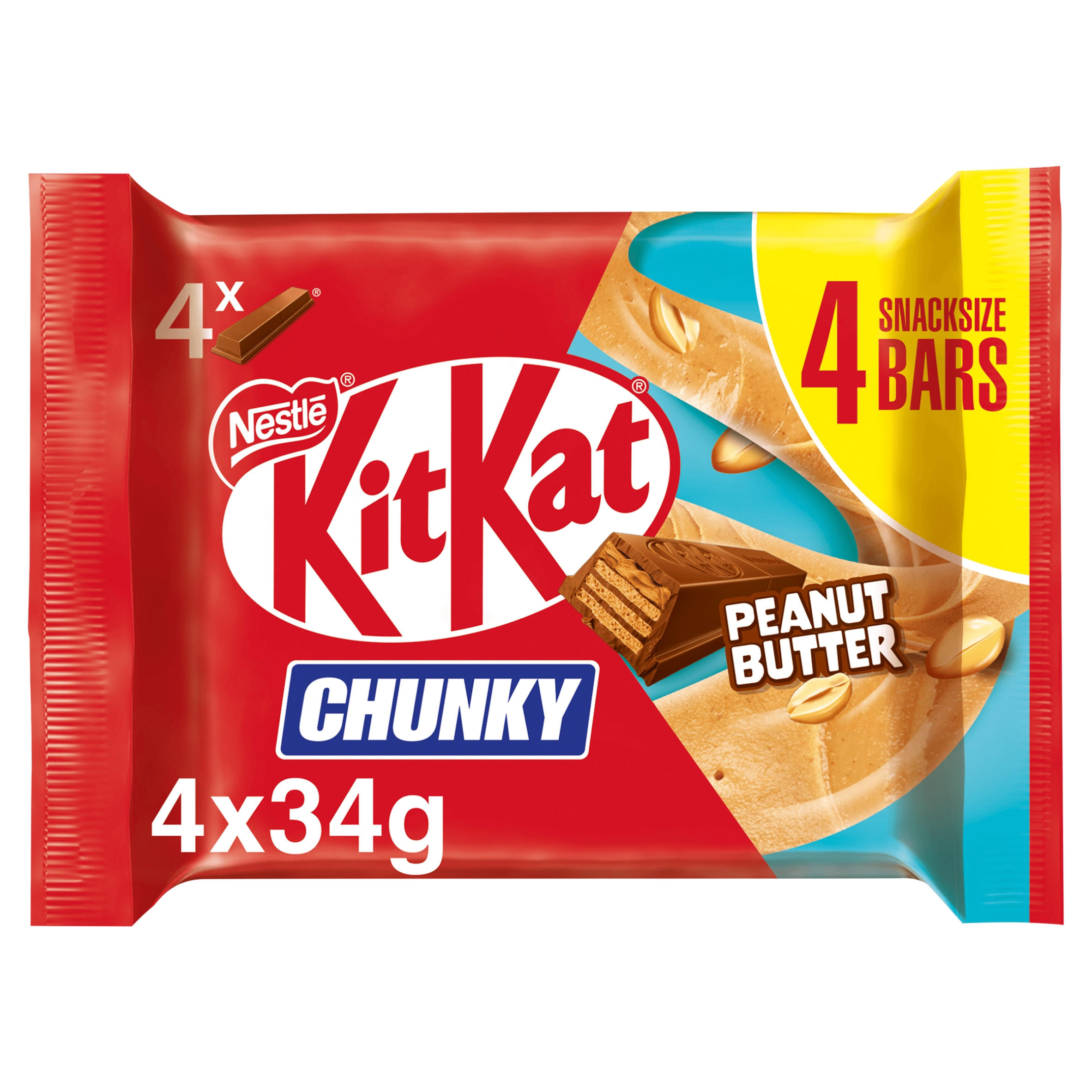 KitKat Chunky Peanut Butter Chocolate Bar 4 Pack Multipack 136g