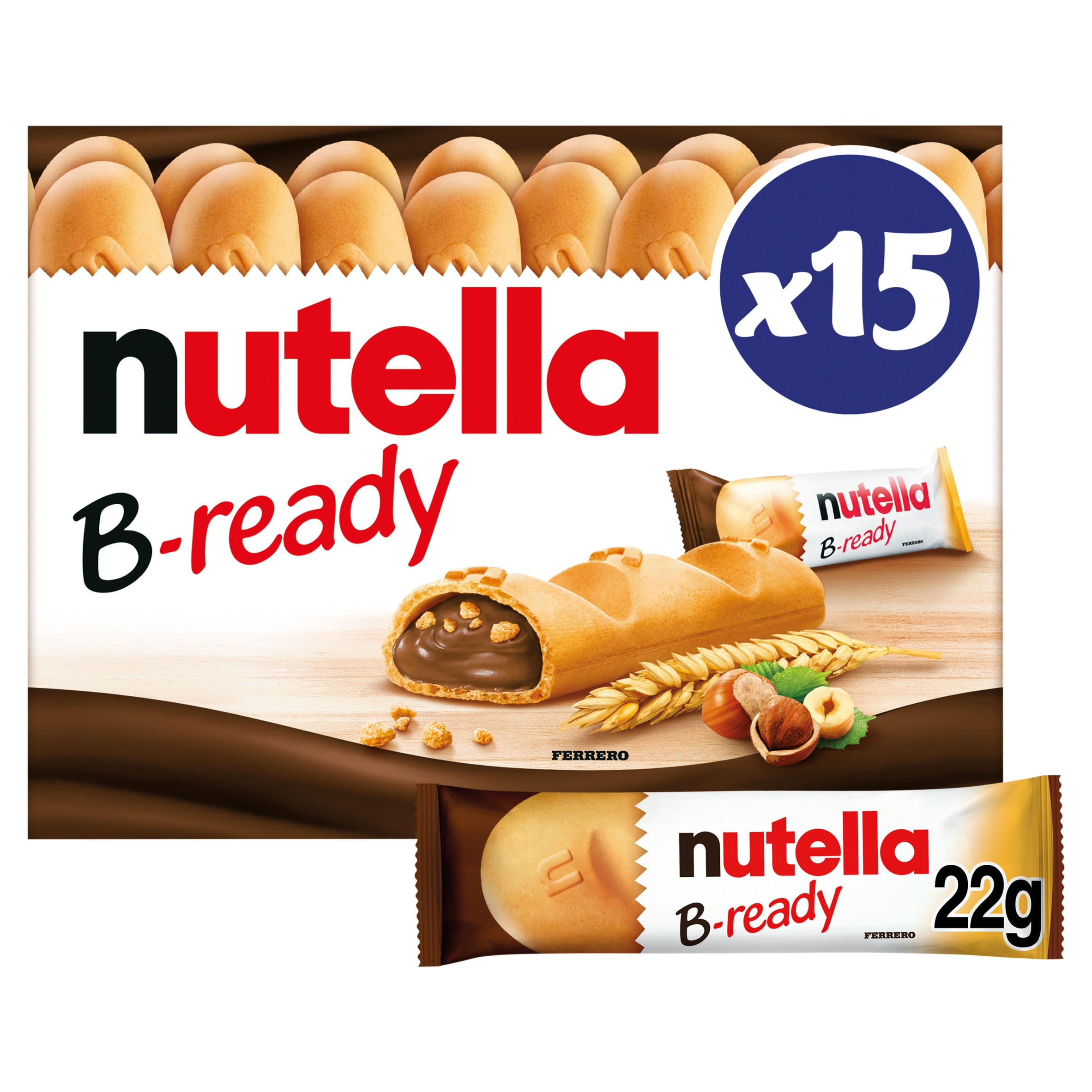 Nutella B-ready Hazelnut Chocolate Spread Filled Cereal Snack Bar Multipack 15 x 22g