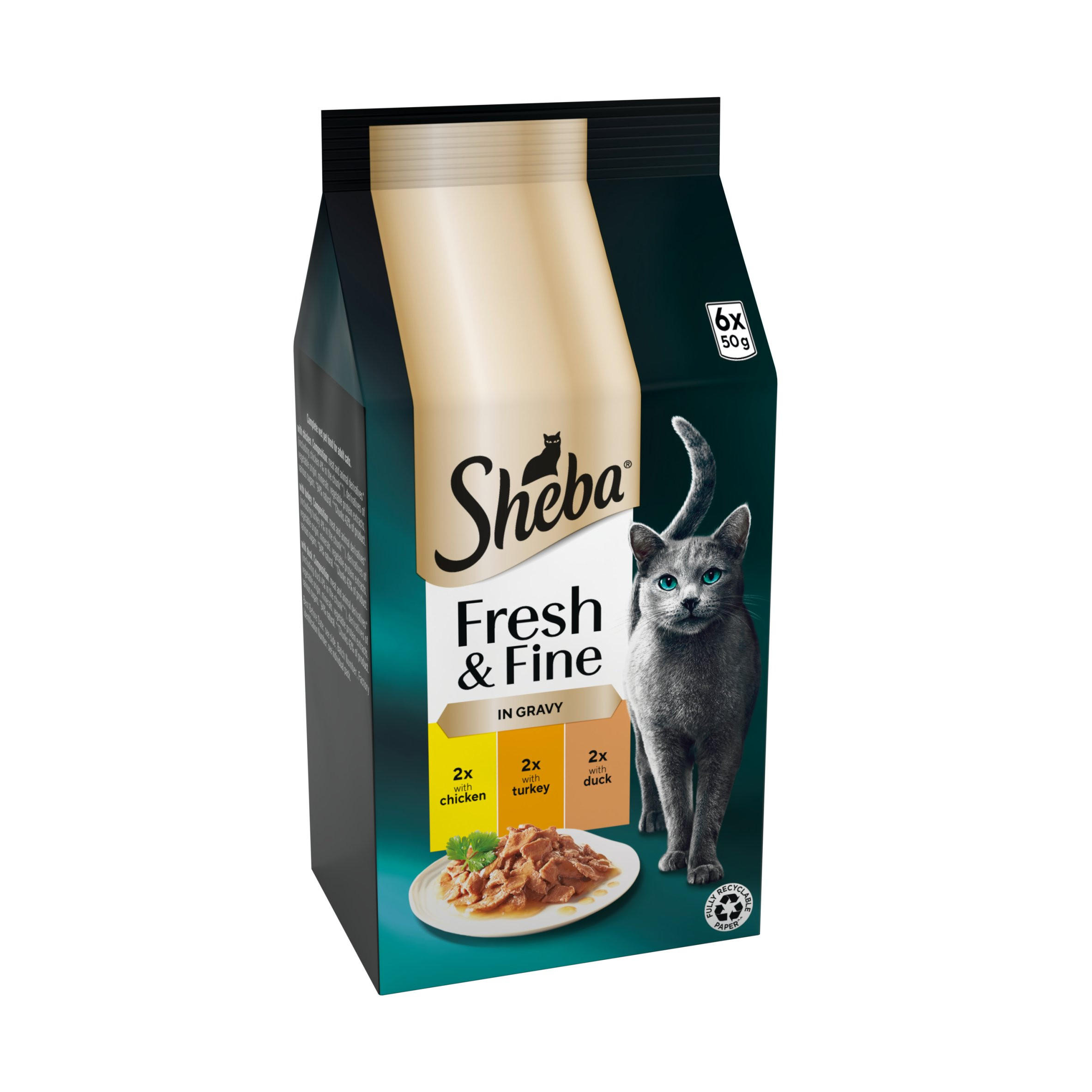 SHEBA® Fresh & Fine Adult Wet Cat Food Chicken &Turkey Gravy 6x50g Pouches