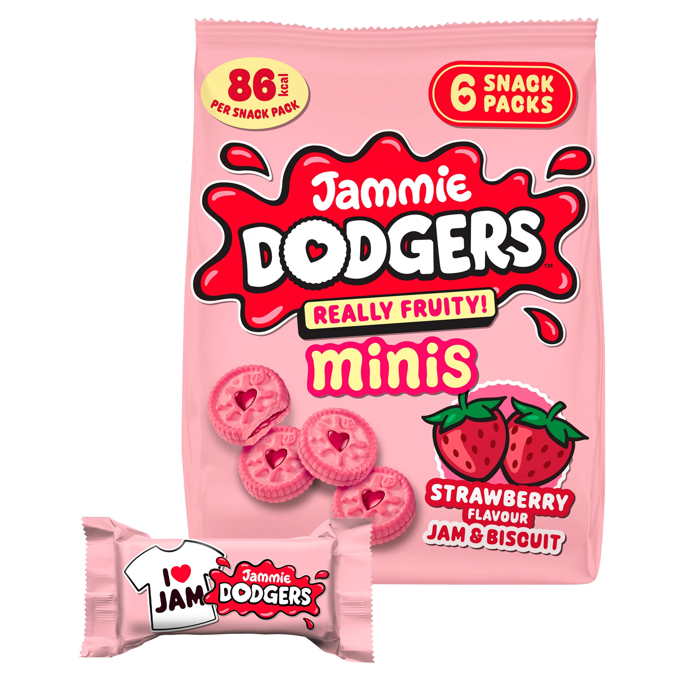 Jammie Dodgers Minis Really Fruity Strawberry Flavour Biscuits 6 Snack Packs