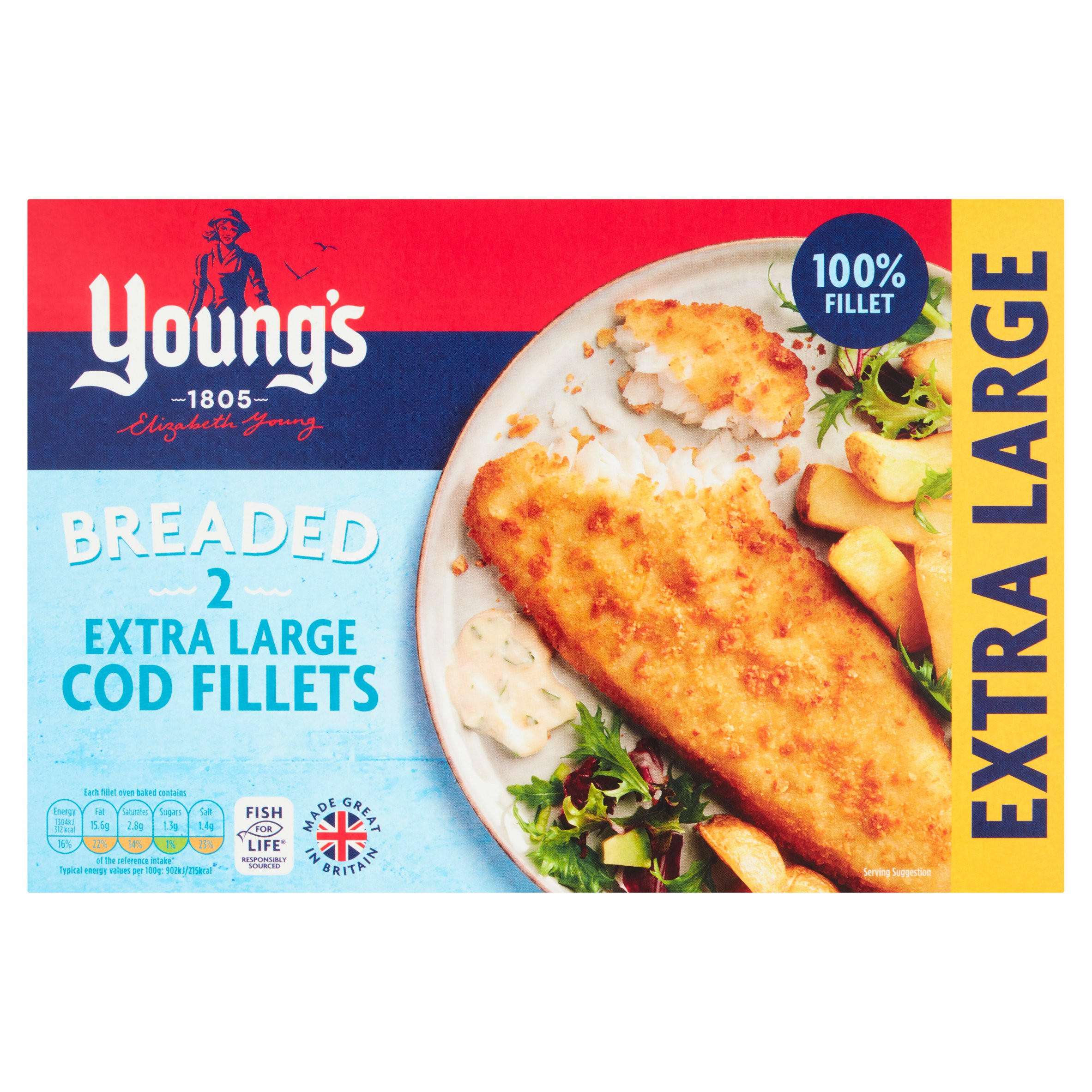 Young's Breaded 2 Extra Large Cod Fillets 300g